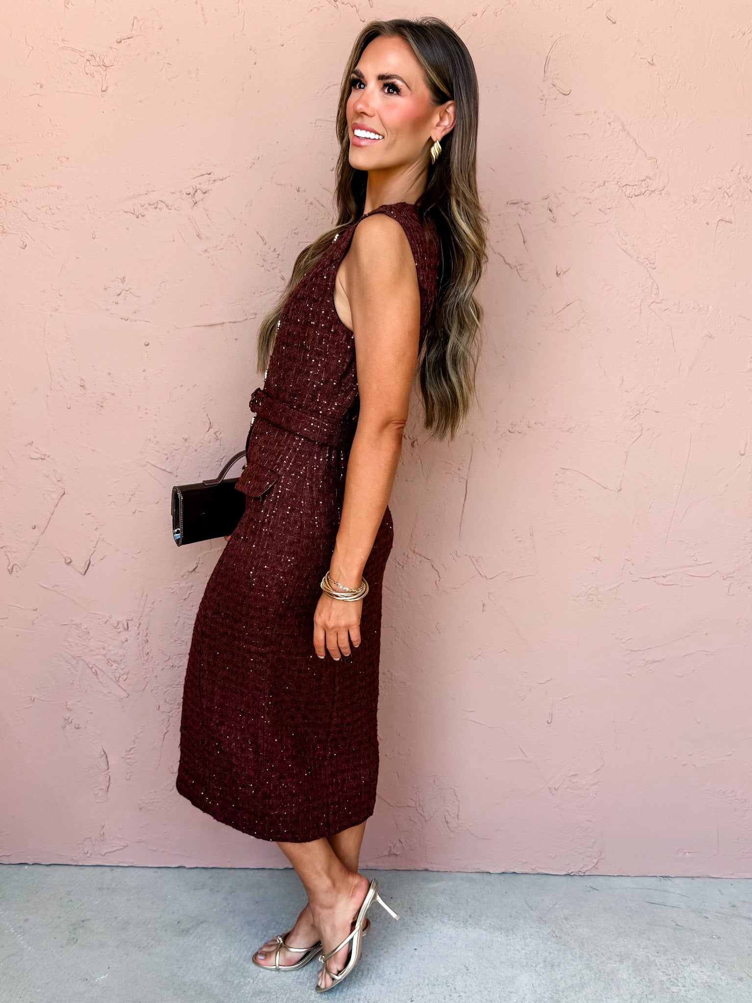 Classical Elegance Tweed Midi Dress