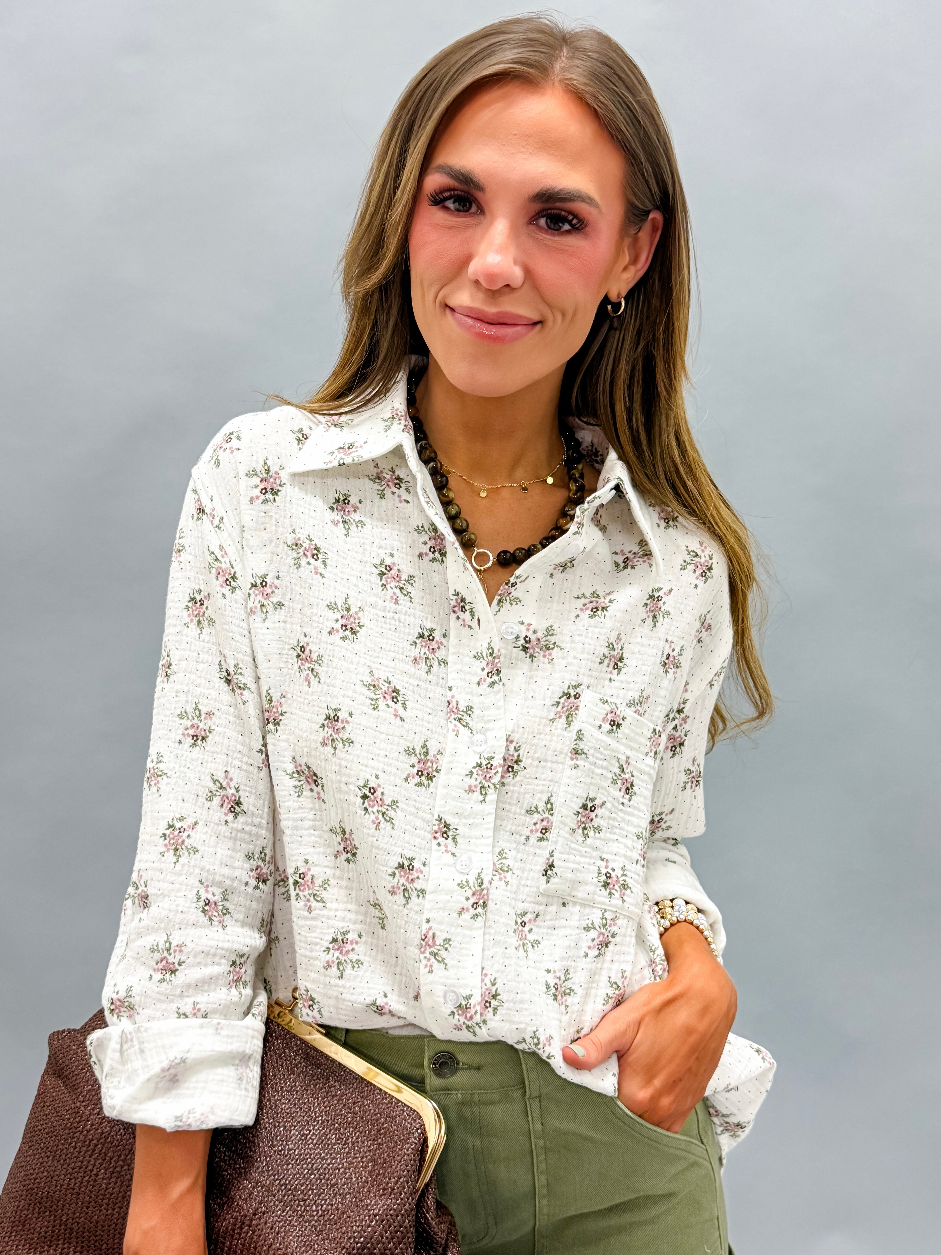 Cleo Gauze Button Down Floral Shirt