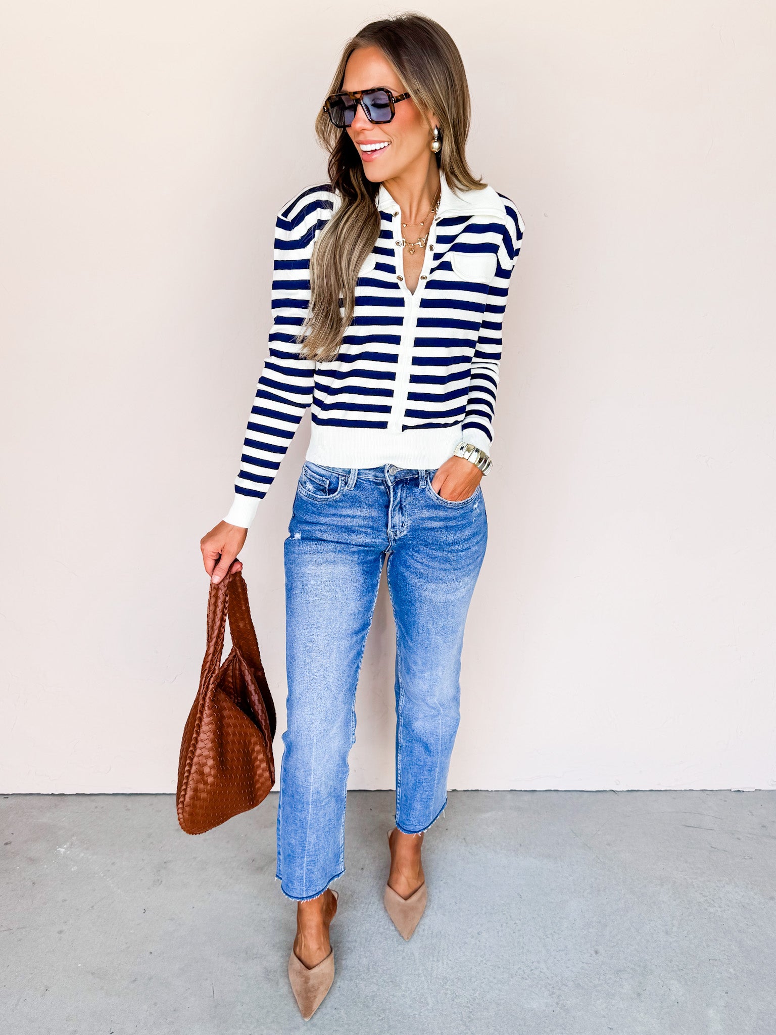 Coastal Marine Front Lace Up Sweater