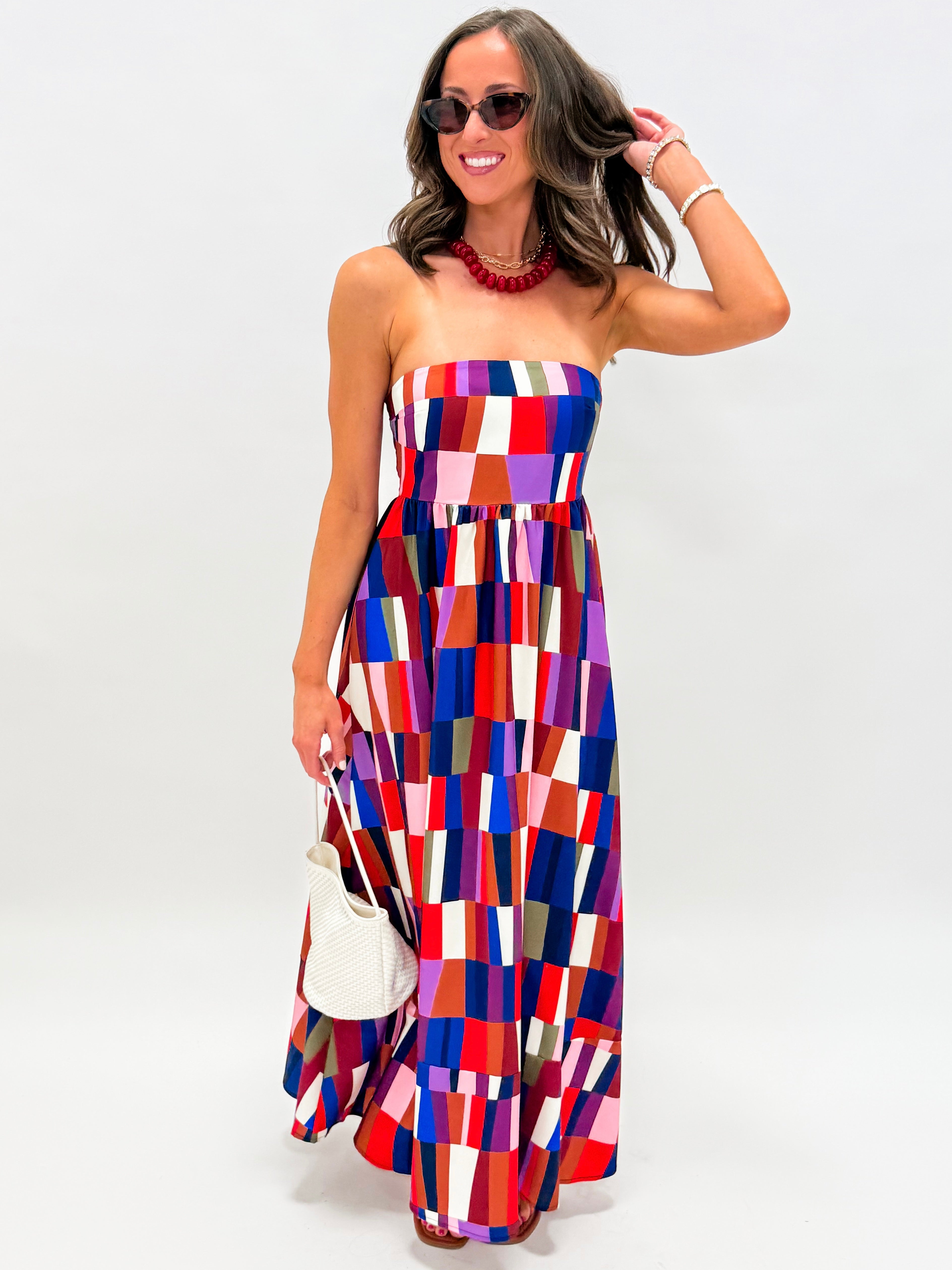 Colette Printed Strapless Midi Dress