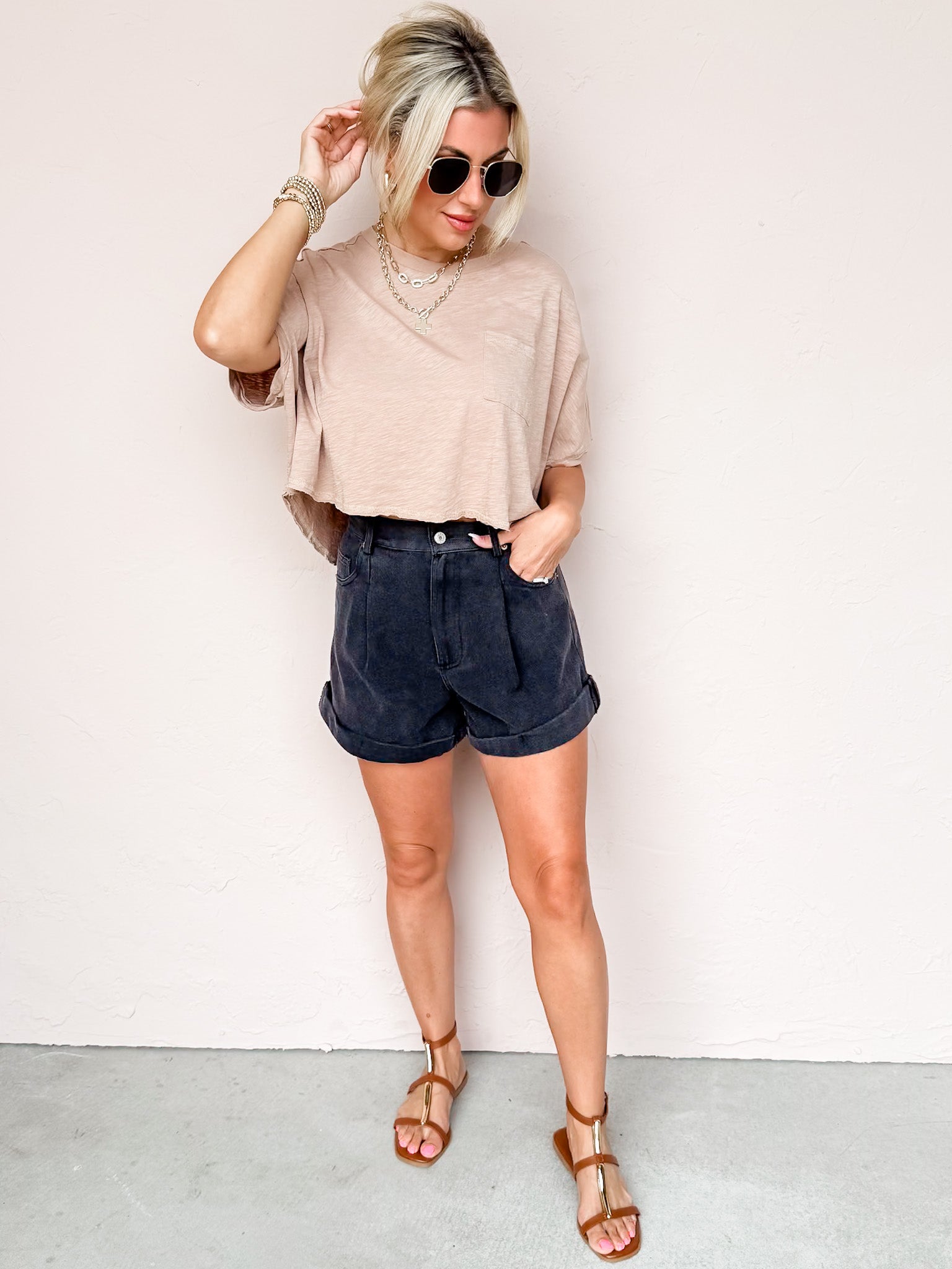 Park Day Chic Pleated Front Shorts-Black