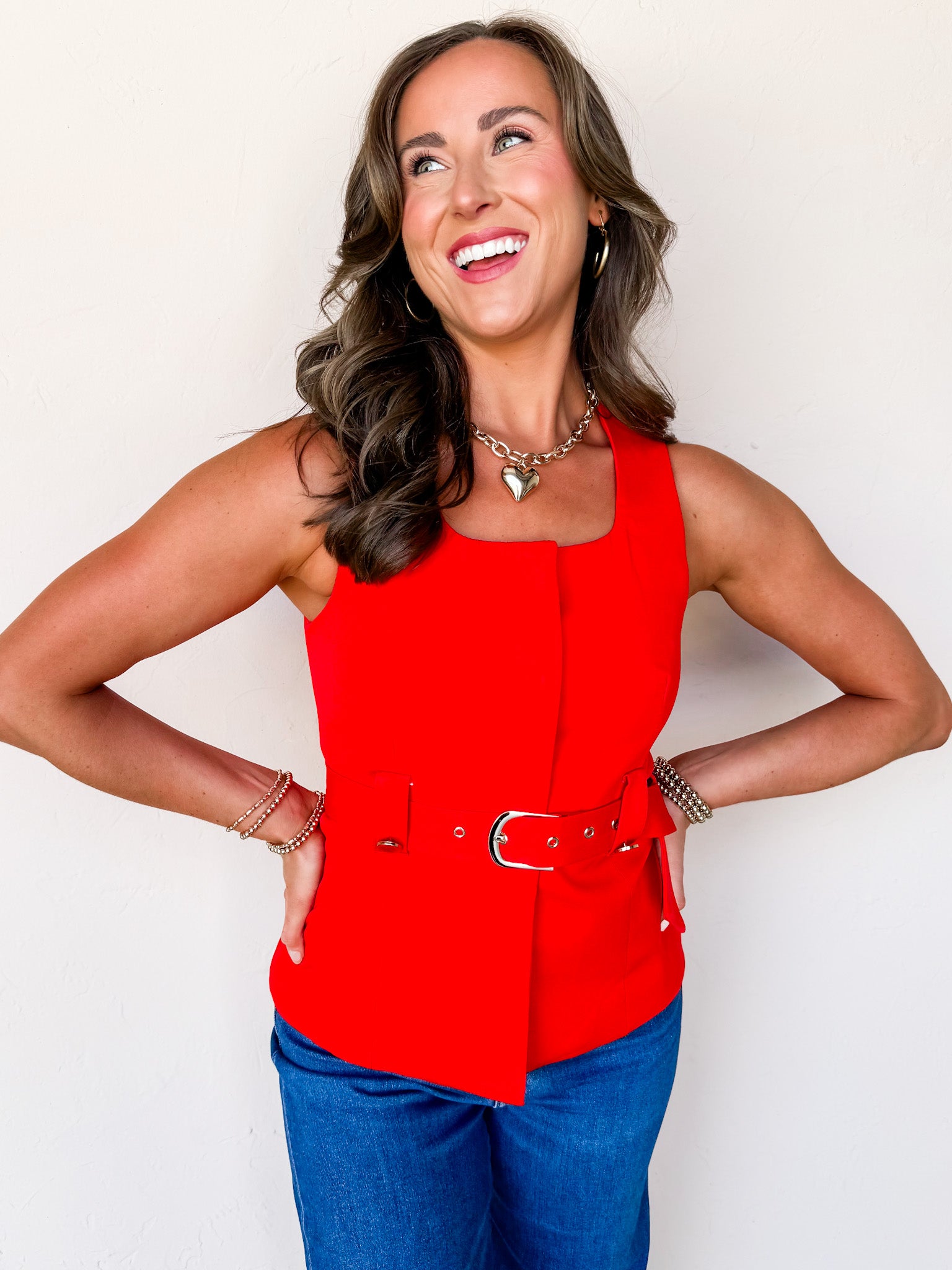 Corporate World Sleeveless Belted Vest