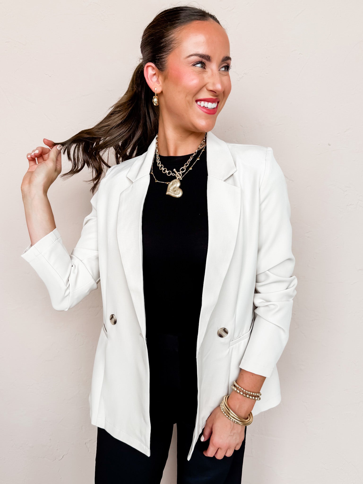 Crisp Air Double Breasted Jacket-Light Khaki