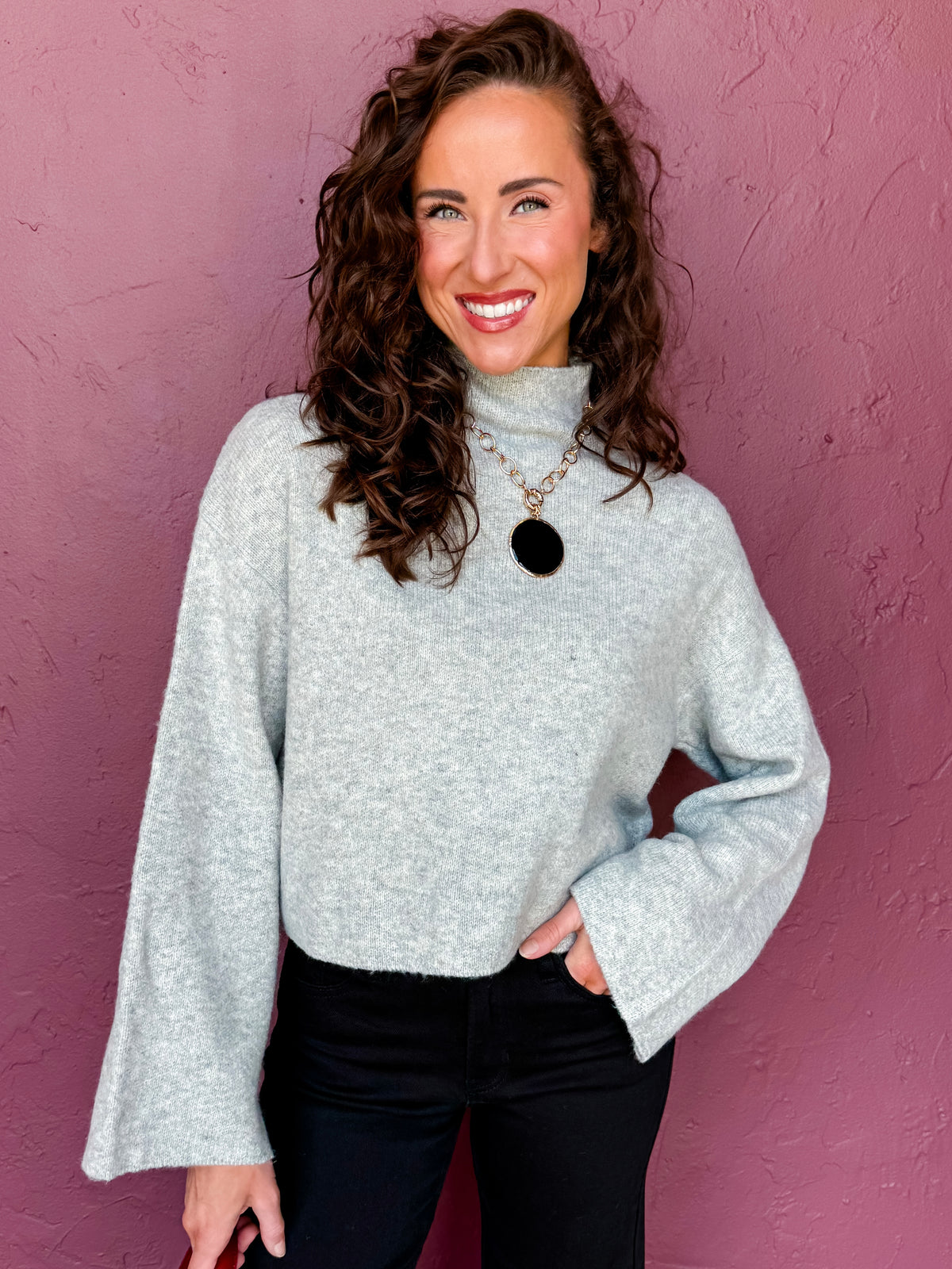 Crosby Turtle Neck Cropped Sweater-Grey
