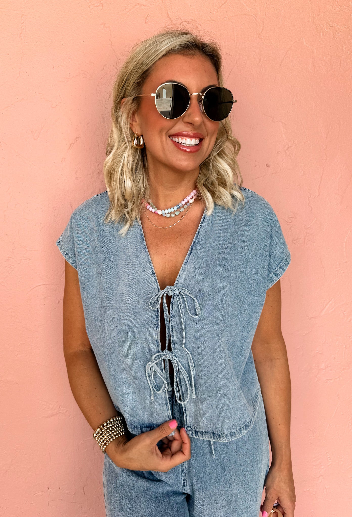 Cue The Charm Tie Front Top