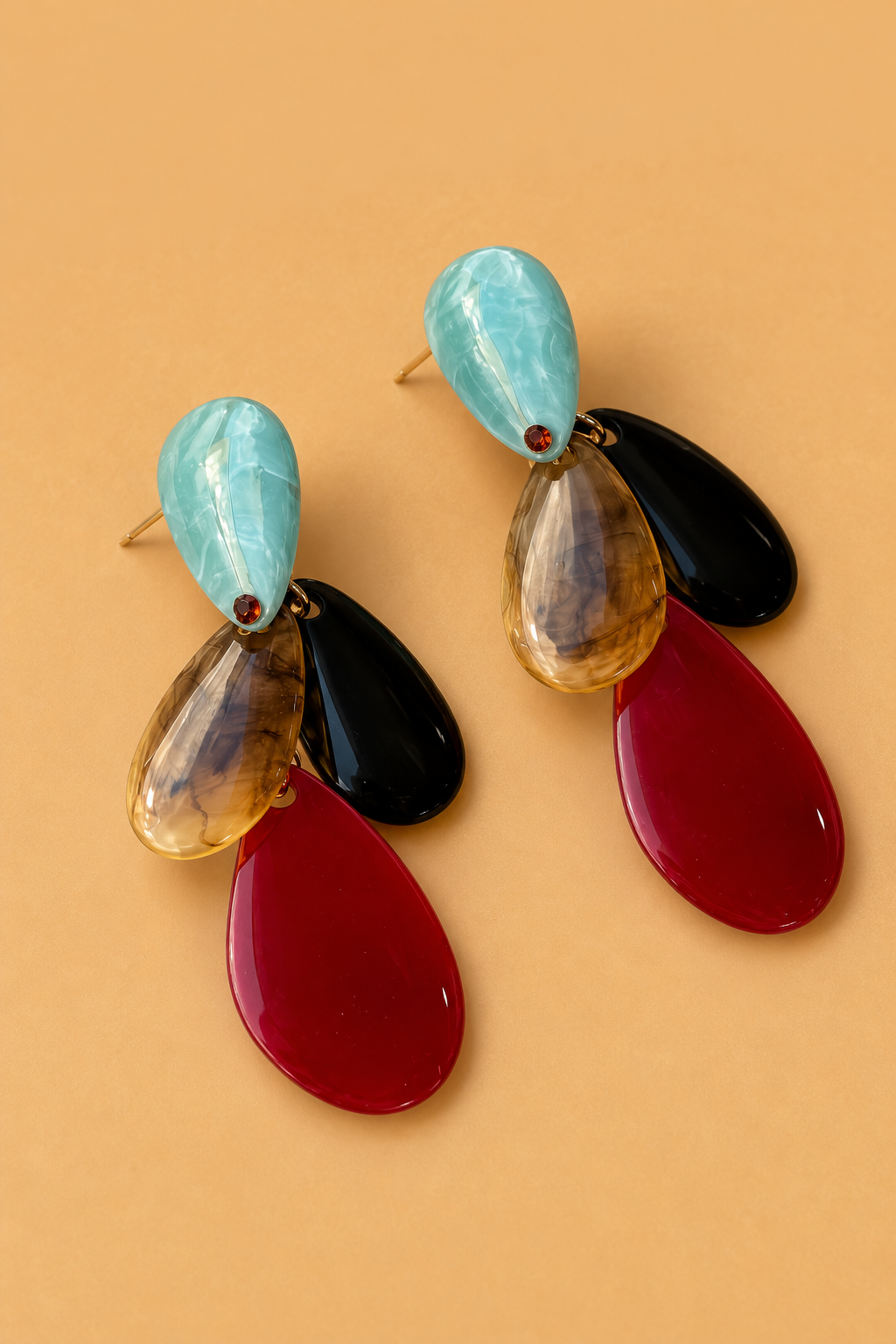 Dacie Multi Color Teardrop Statement Earrings-Red