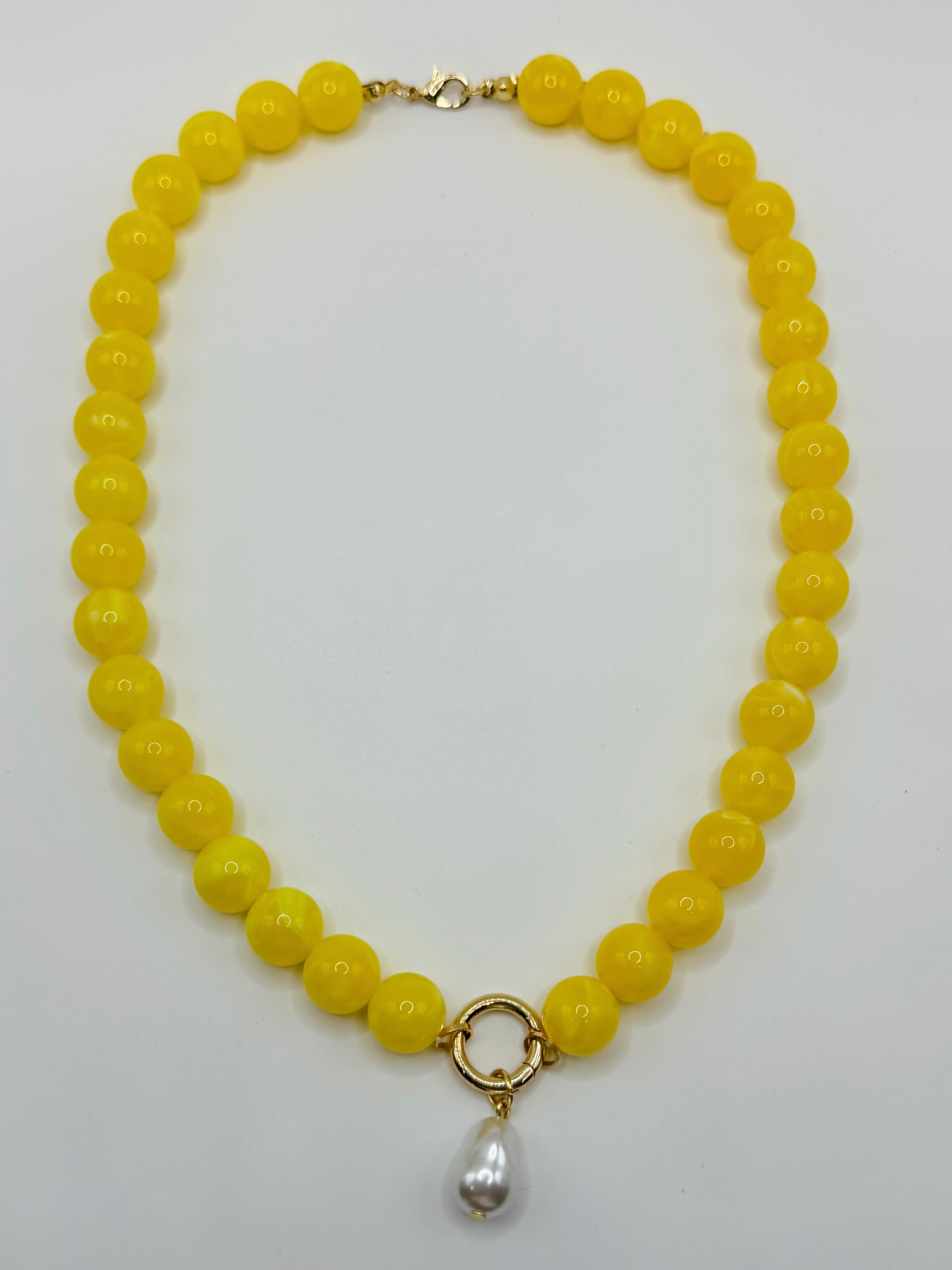 Dallie Beaded Pearl Drop Necklace-Yellow