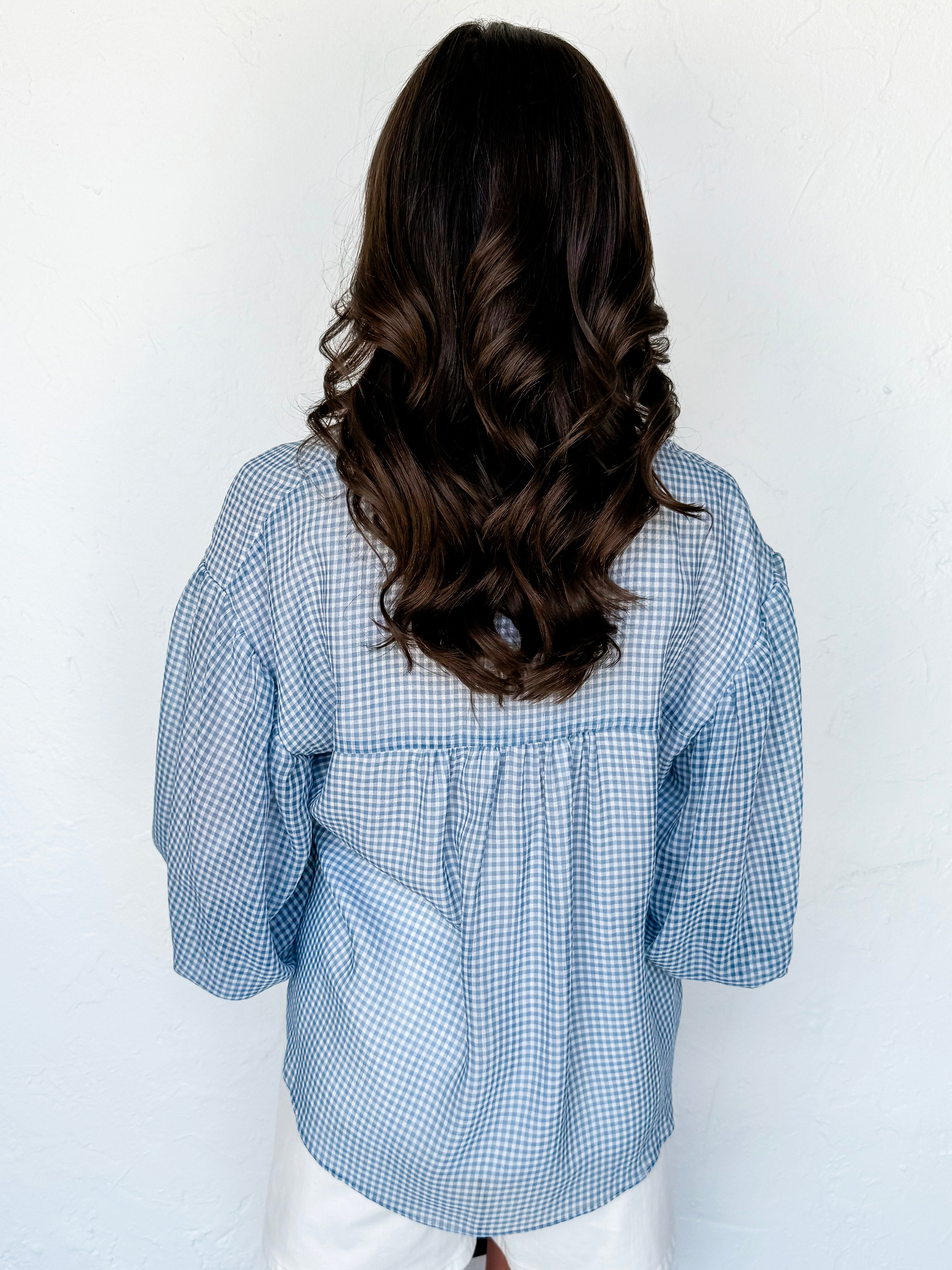 Darlene Gingham Top-Blue