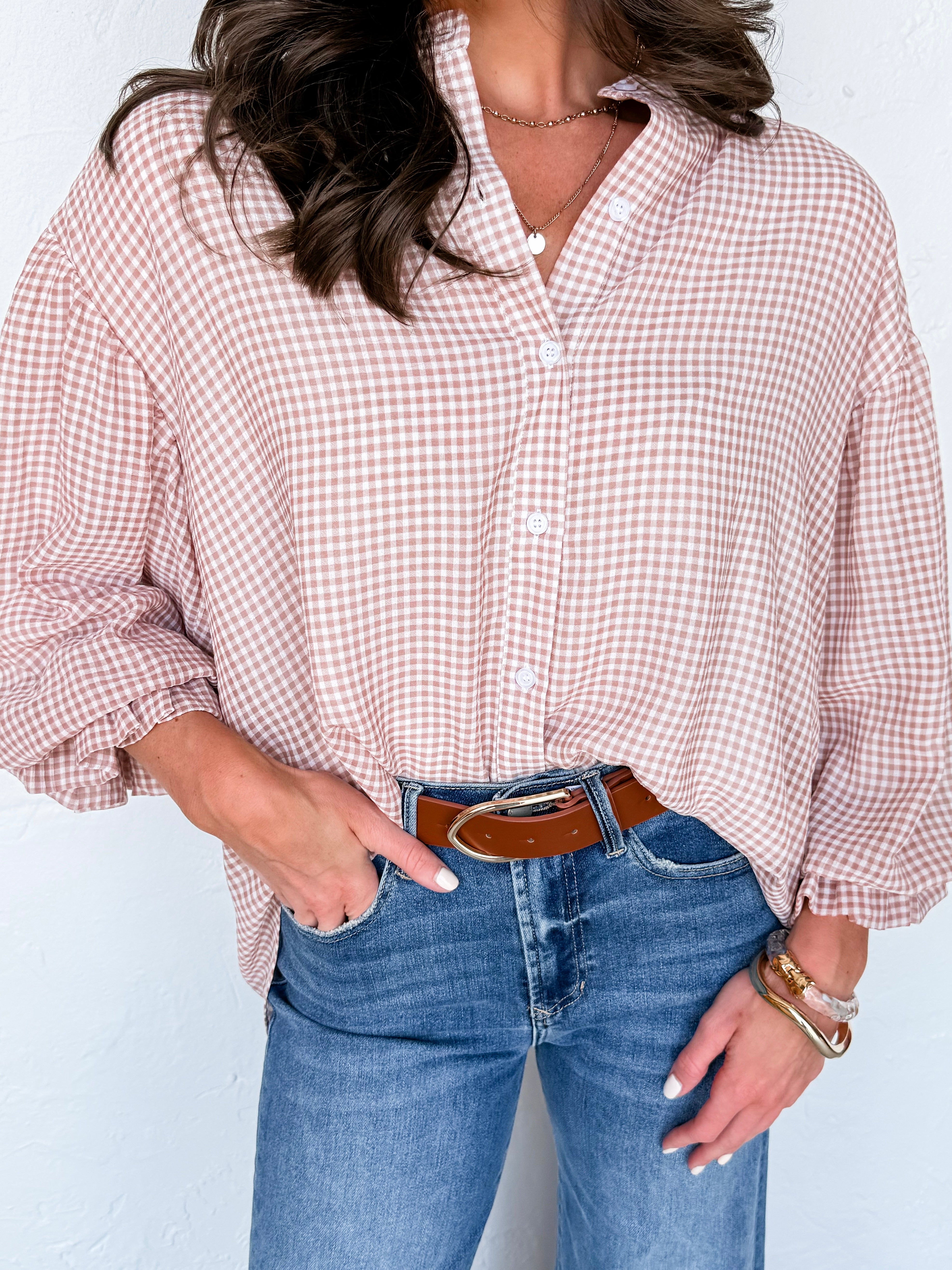 Darlene Gingham Top-Cream