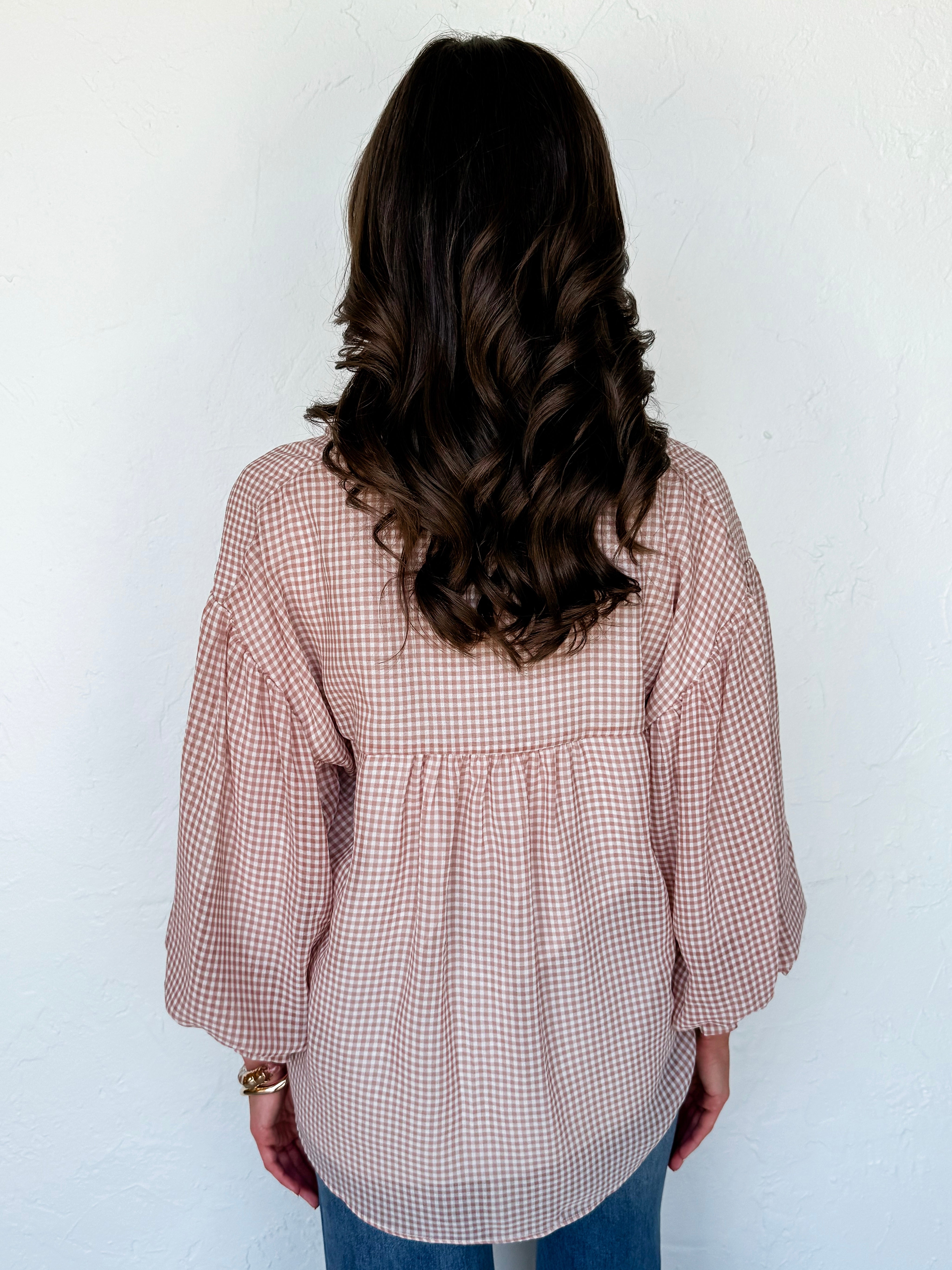 Darlene Gingham Top-Cream