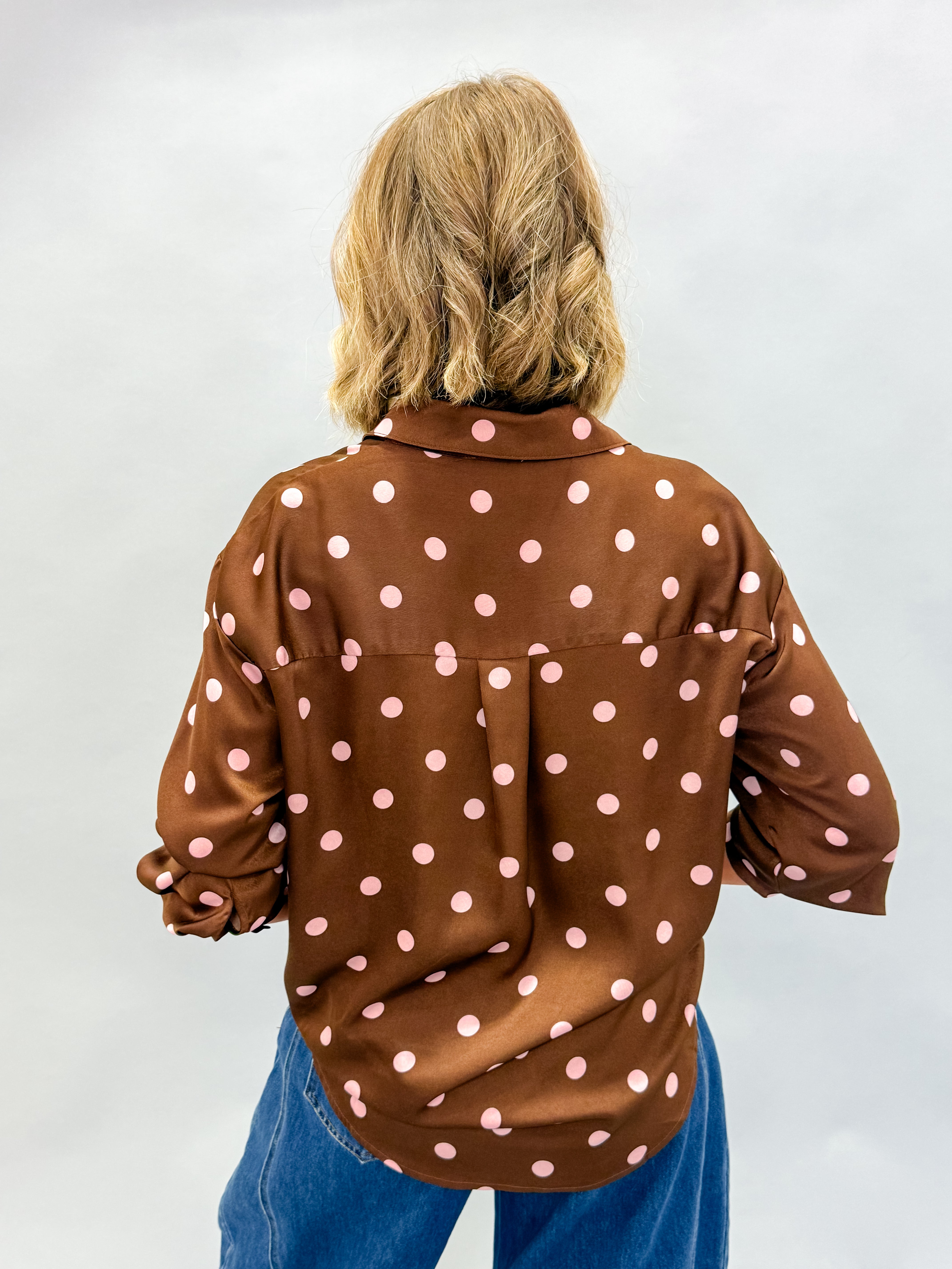 Darma Polka Dot Satin Button Front Top