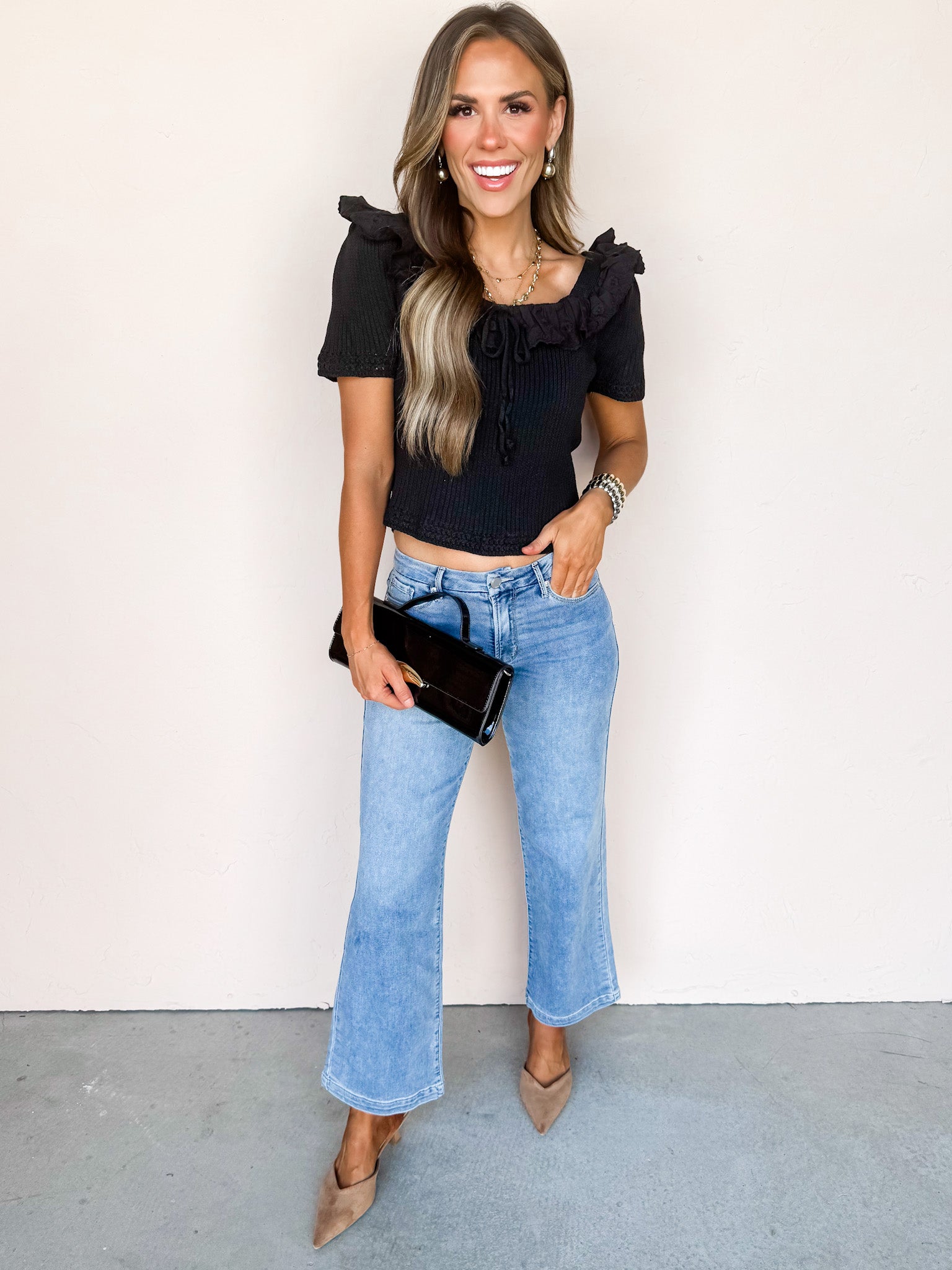 Delicate Drift Ribbed Ruffle Trim Sweater