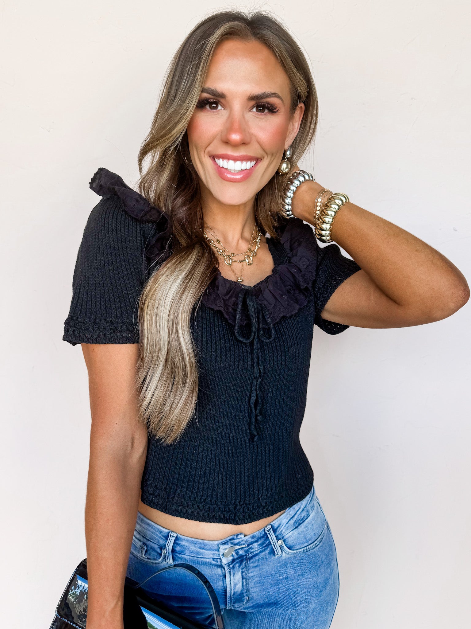 Delicate Drift Ribbed Ruffle Trim Sweater