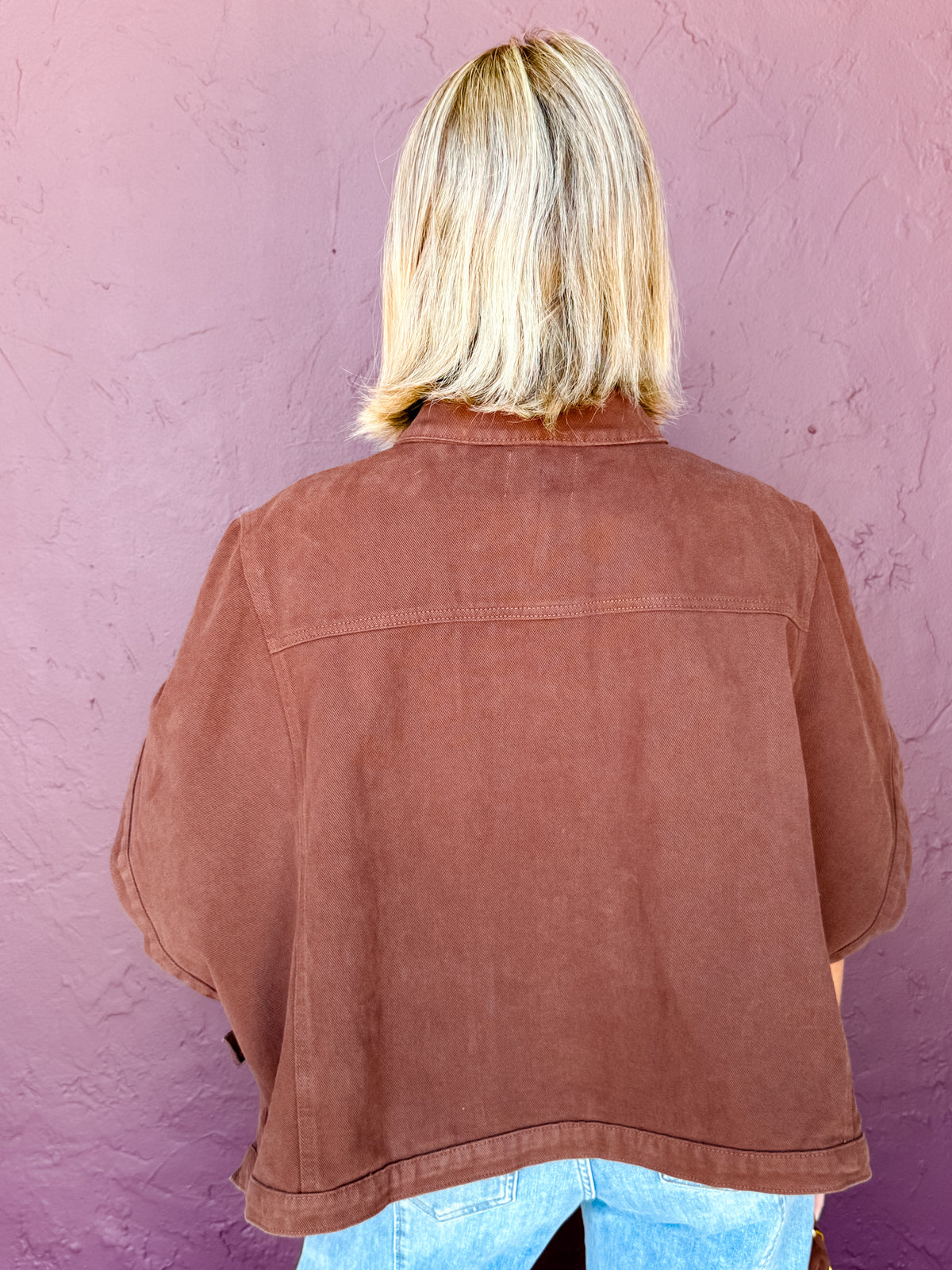 Destiny Denim Cape Jacket-Brown