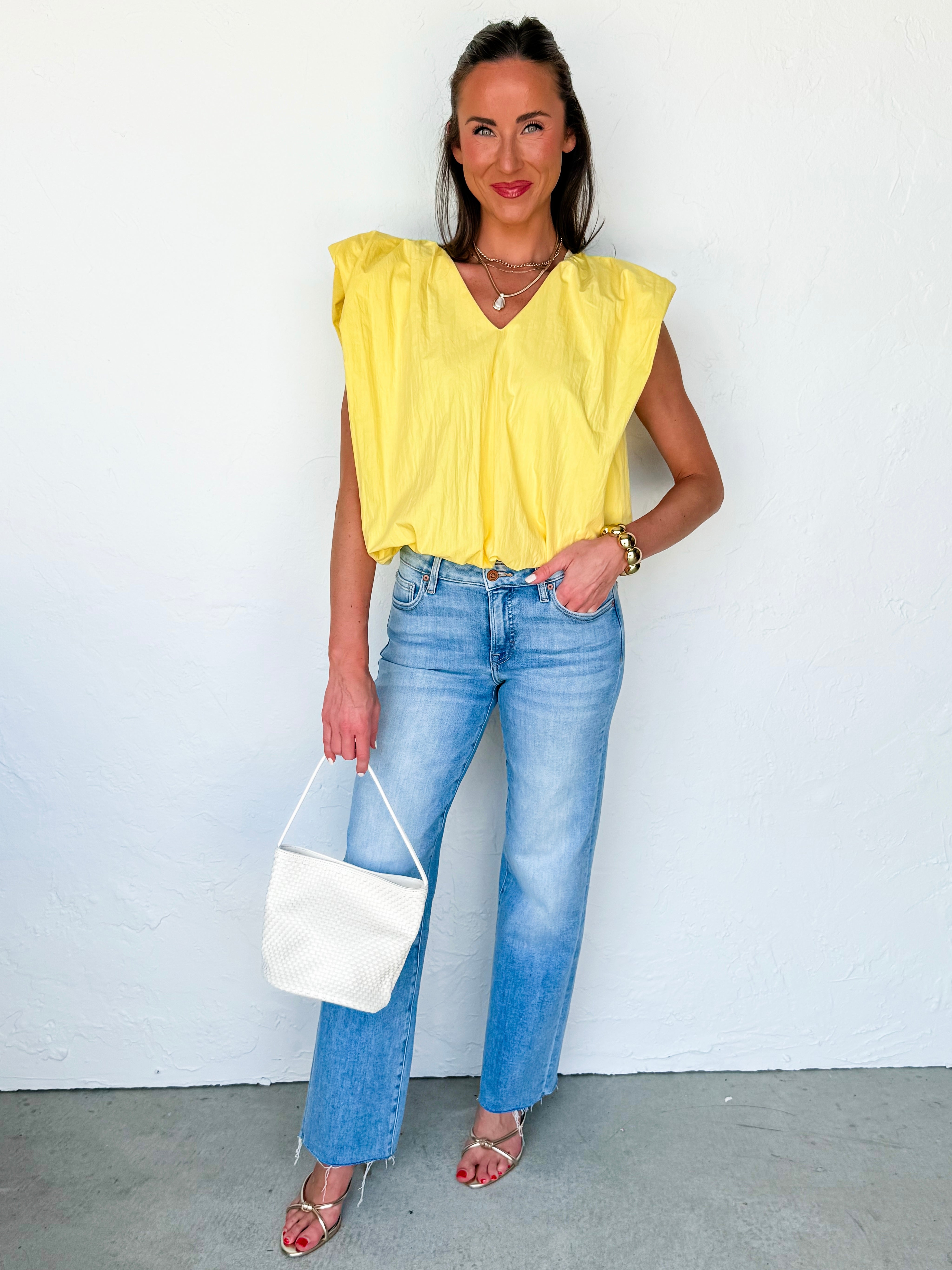 Diane V Neck Sleeveless Top-Yellow
