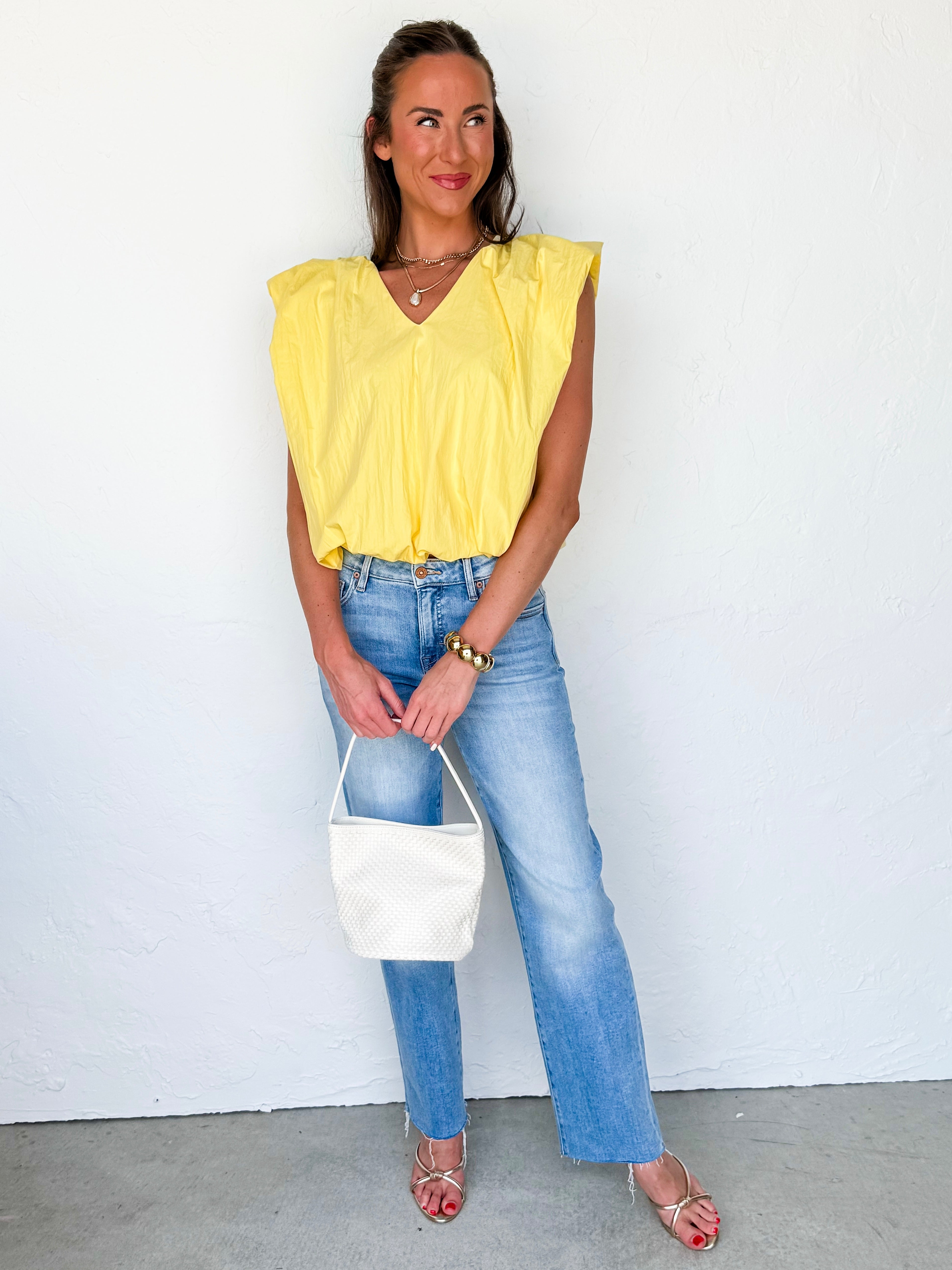 Diane V Neck Sleeveless Top-Yellow