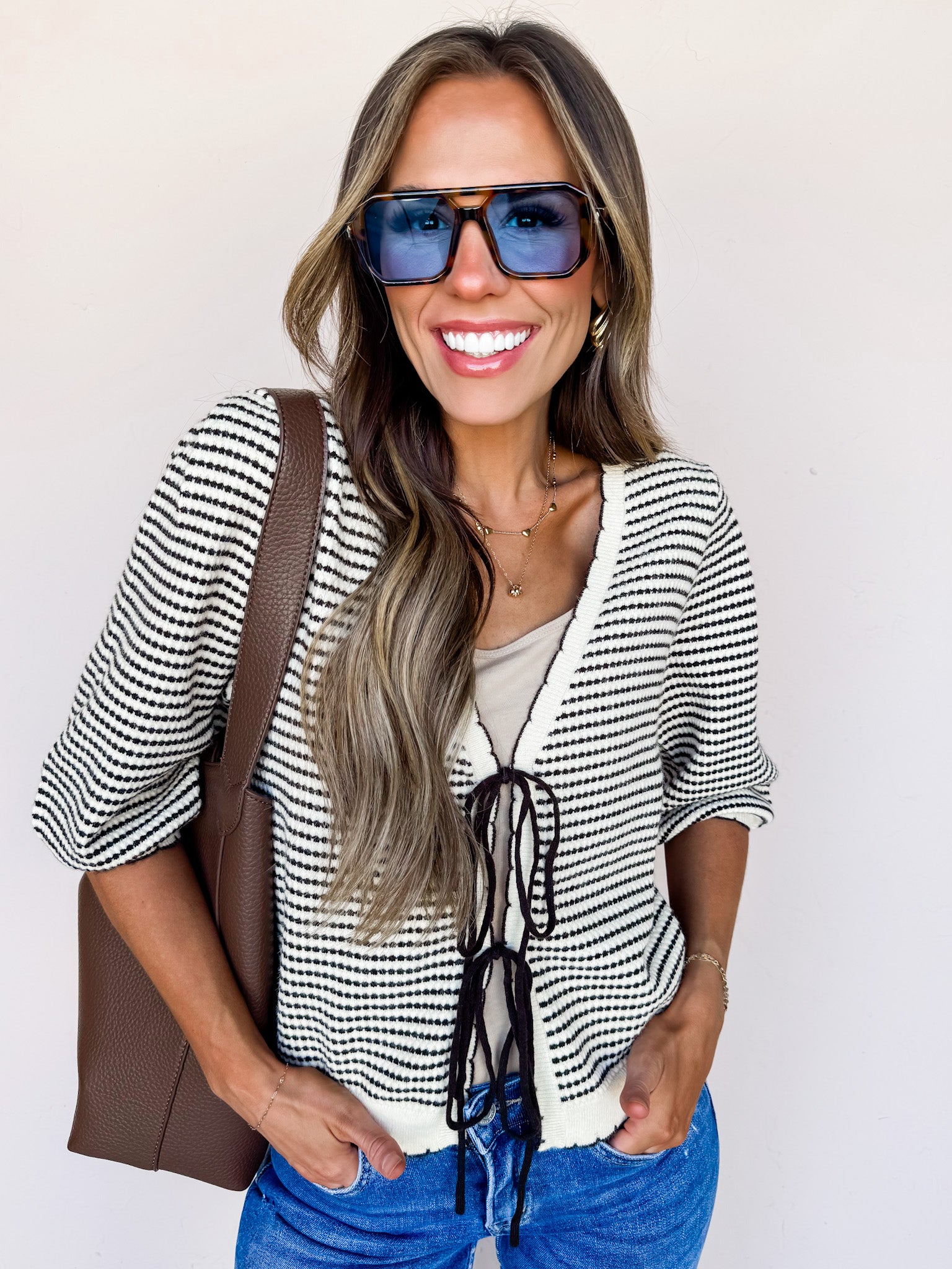 Easily Endearing Striped Tie Front Sweater