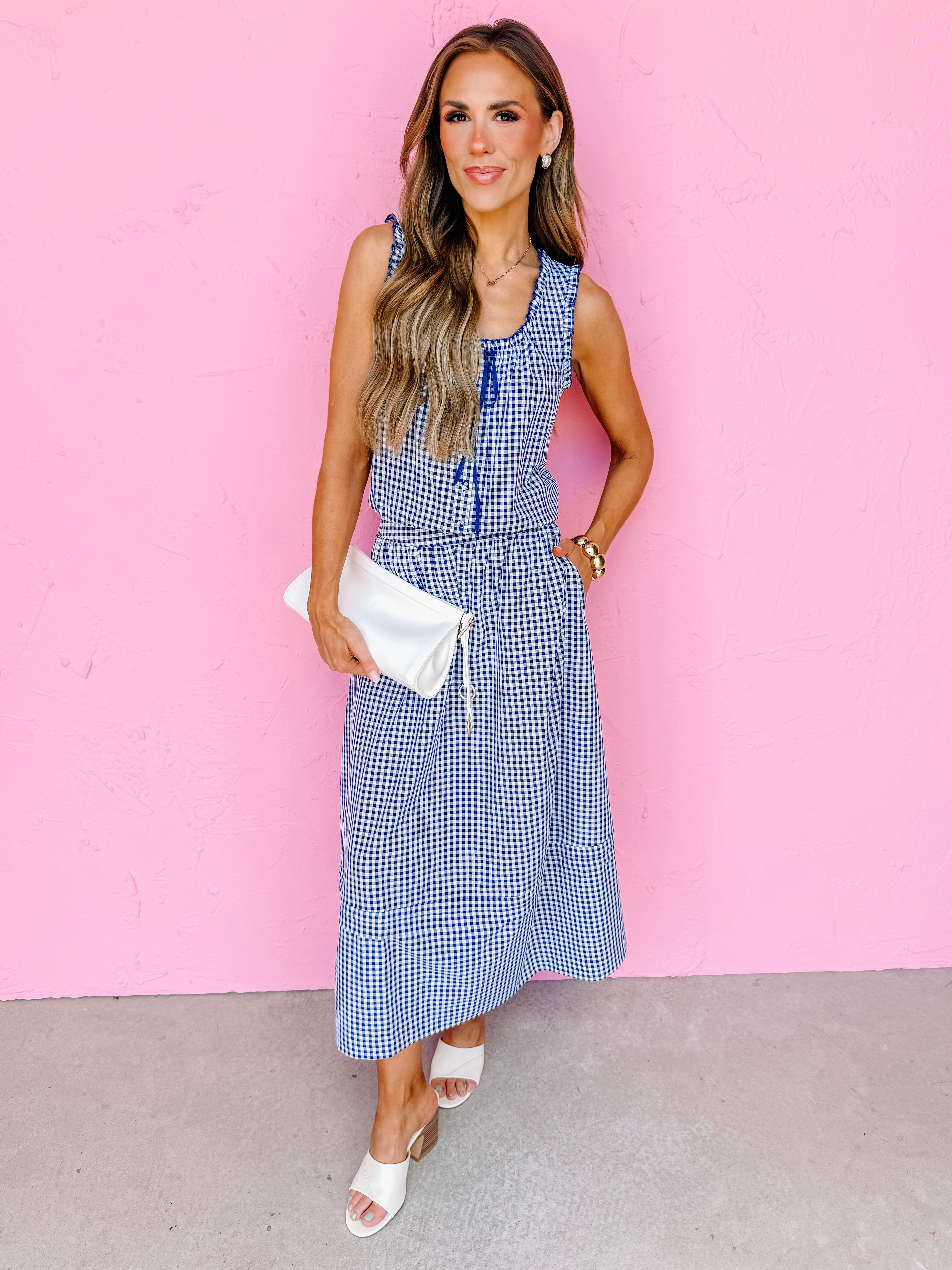 Collie Gingham Midi Skirt-Navy