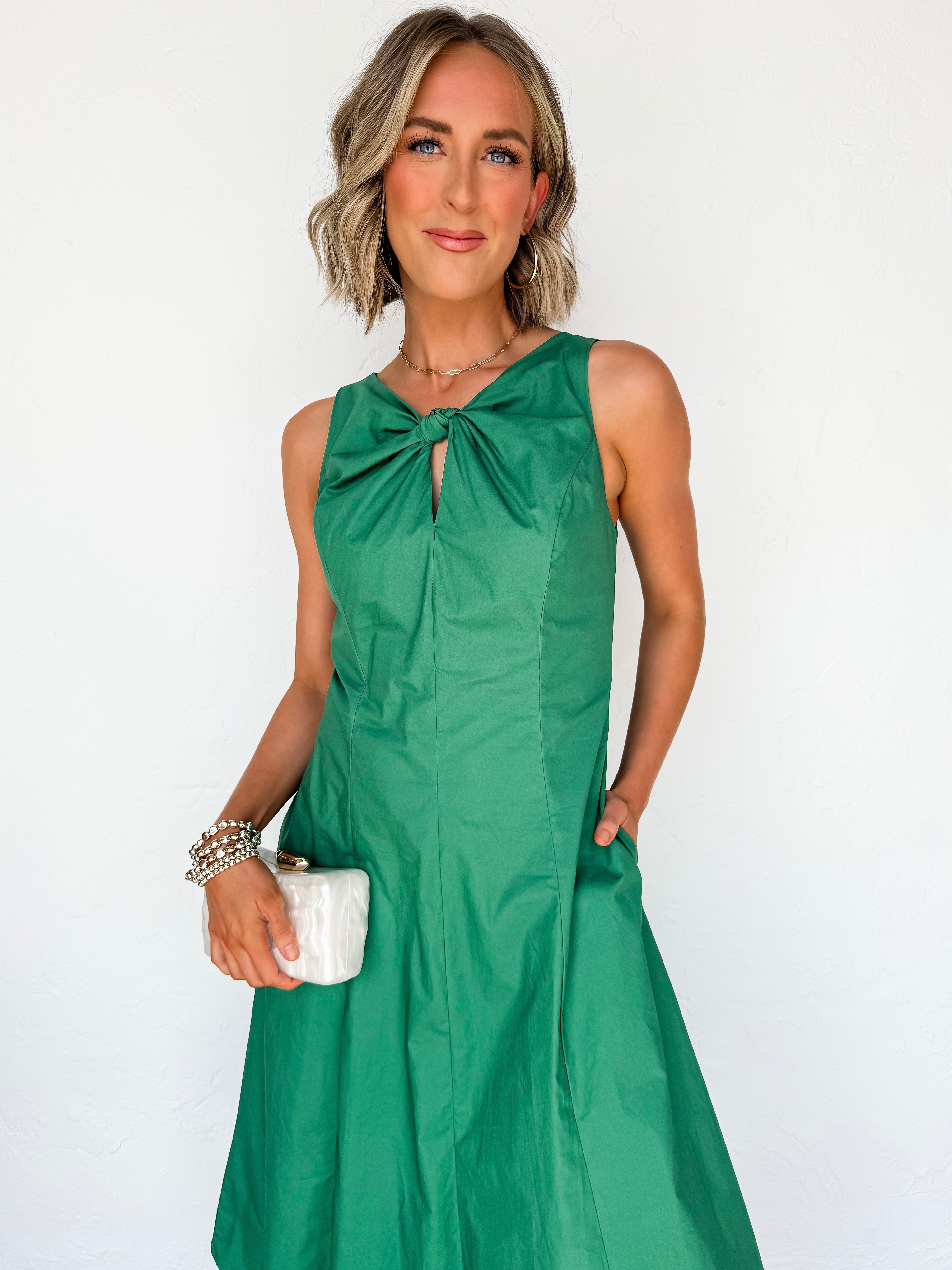 Elisabeth Keyhole Knot Midi Dress-Green