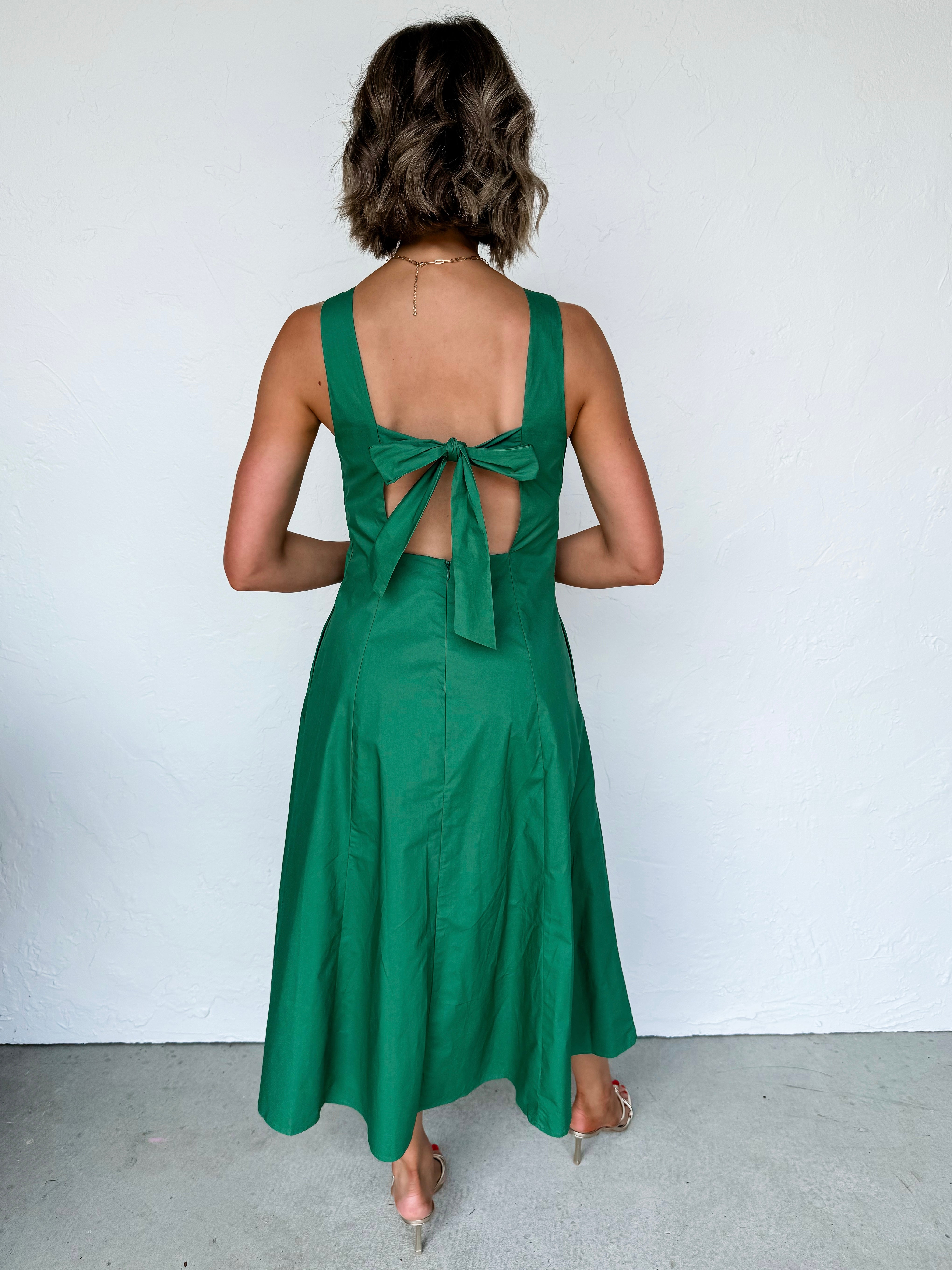 Elisabeth Keyhole Knot Midi Dress-Green
