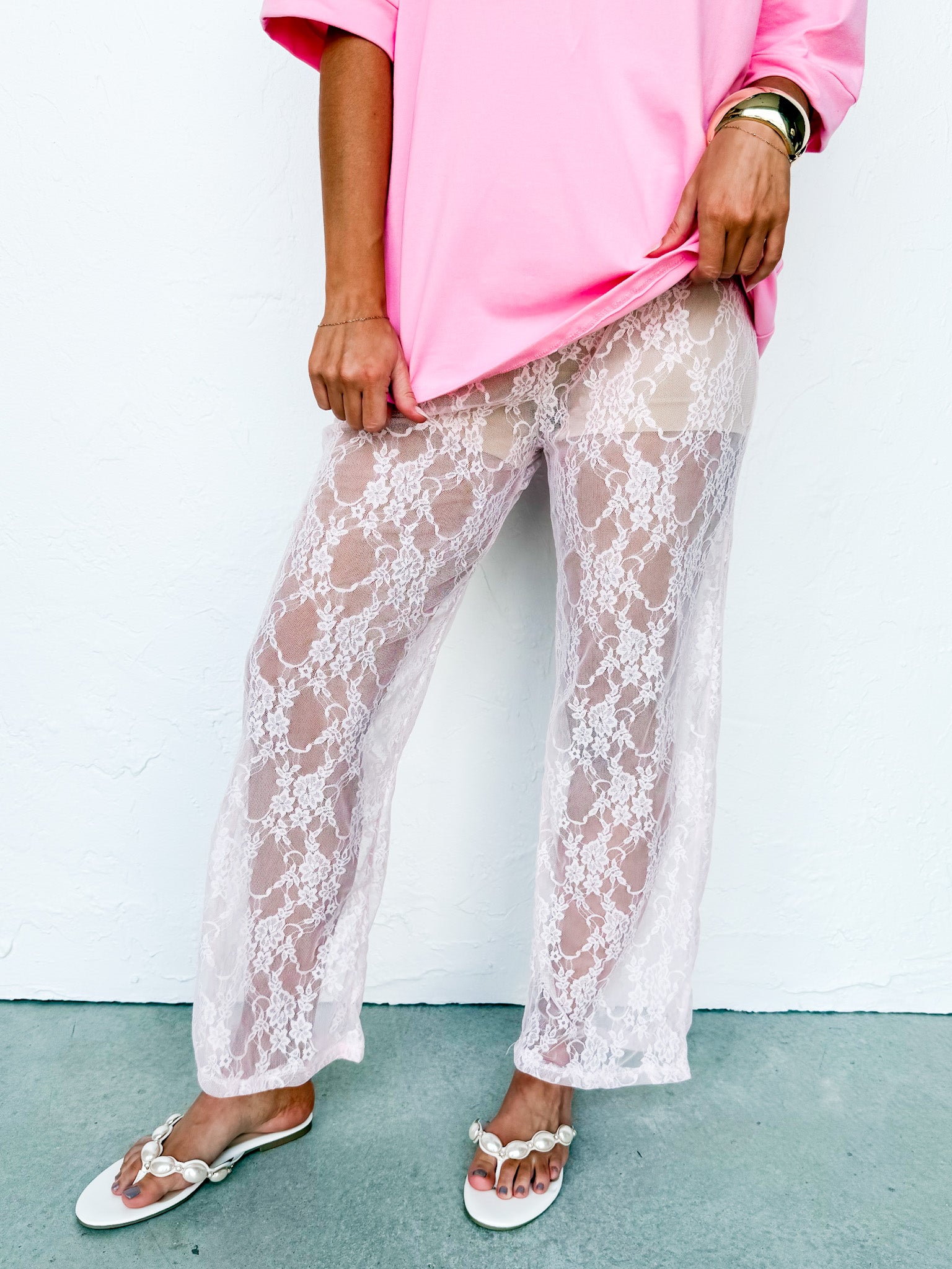 Elle Pink Lace Pants - Made in USA