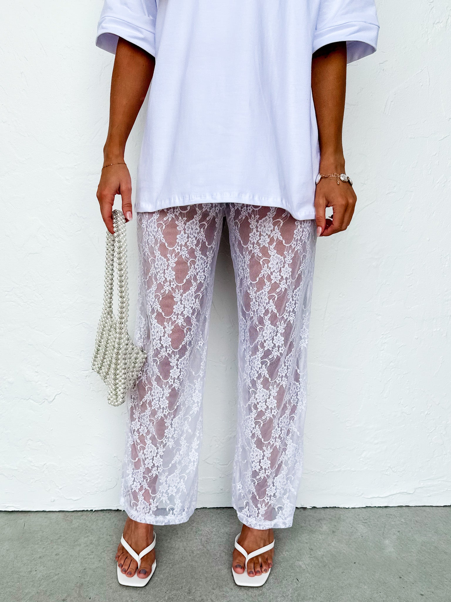 Elle White Lace Pants - Made in USA