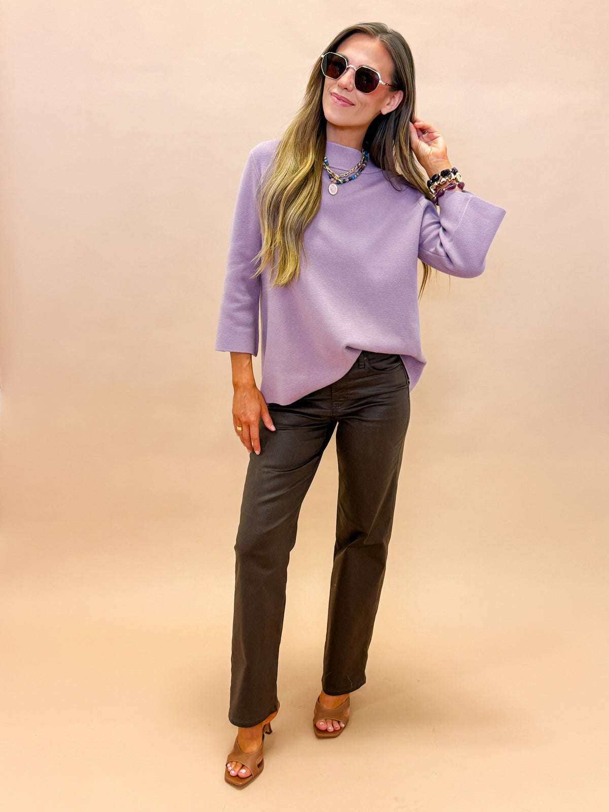 Ellen Mock Neck Bell Sleeve Sweater-Dusty Rose