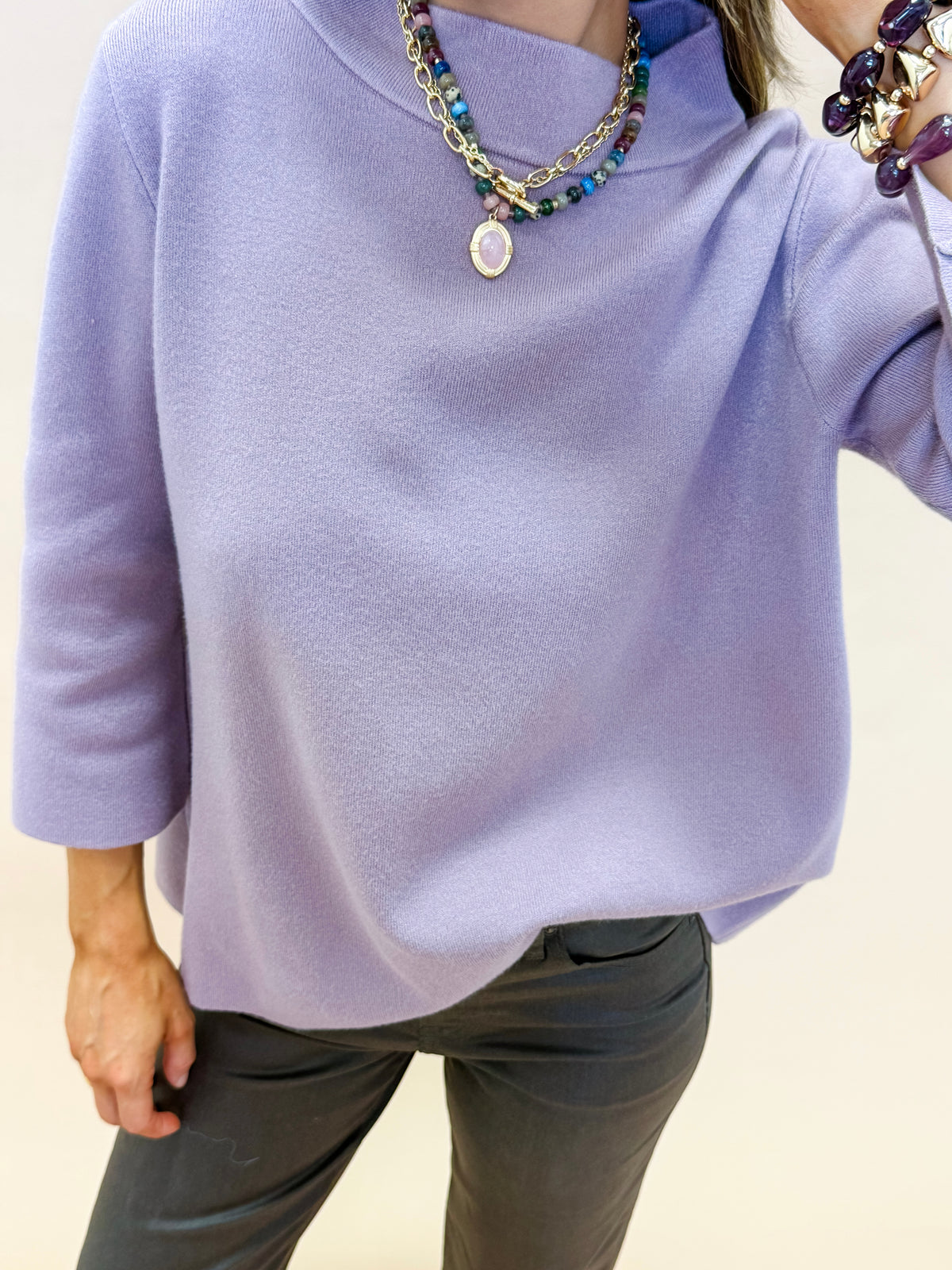 Ellen Mock Neck Bell Sleeve Sweater-Dusty Rose