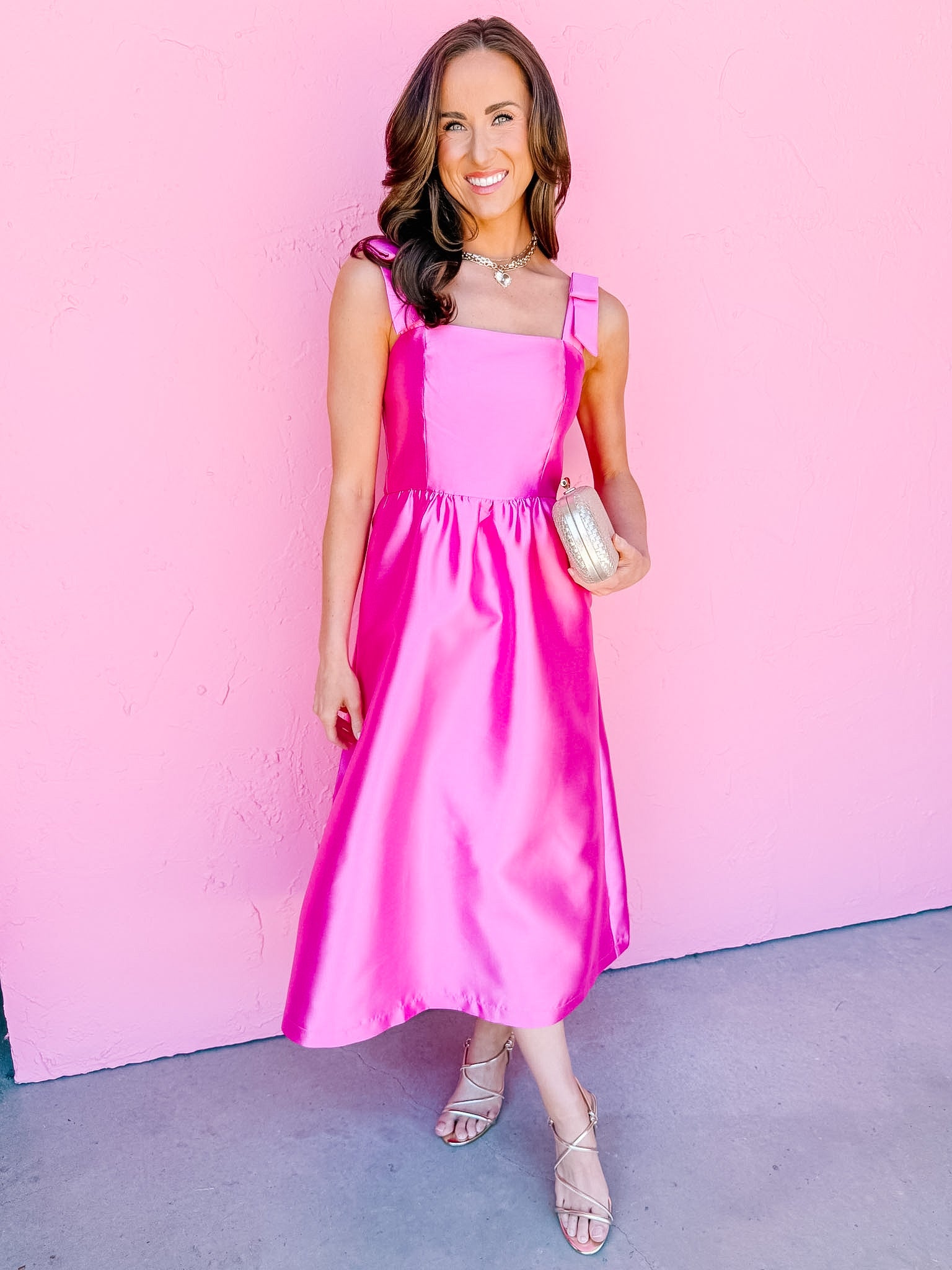 Emmaline Bow Strap Taffeta Midi Dress