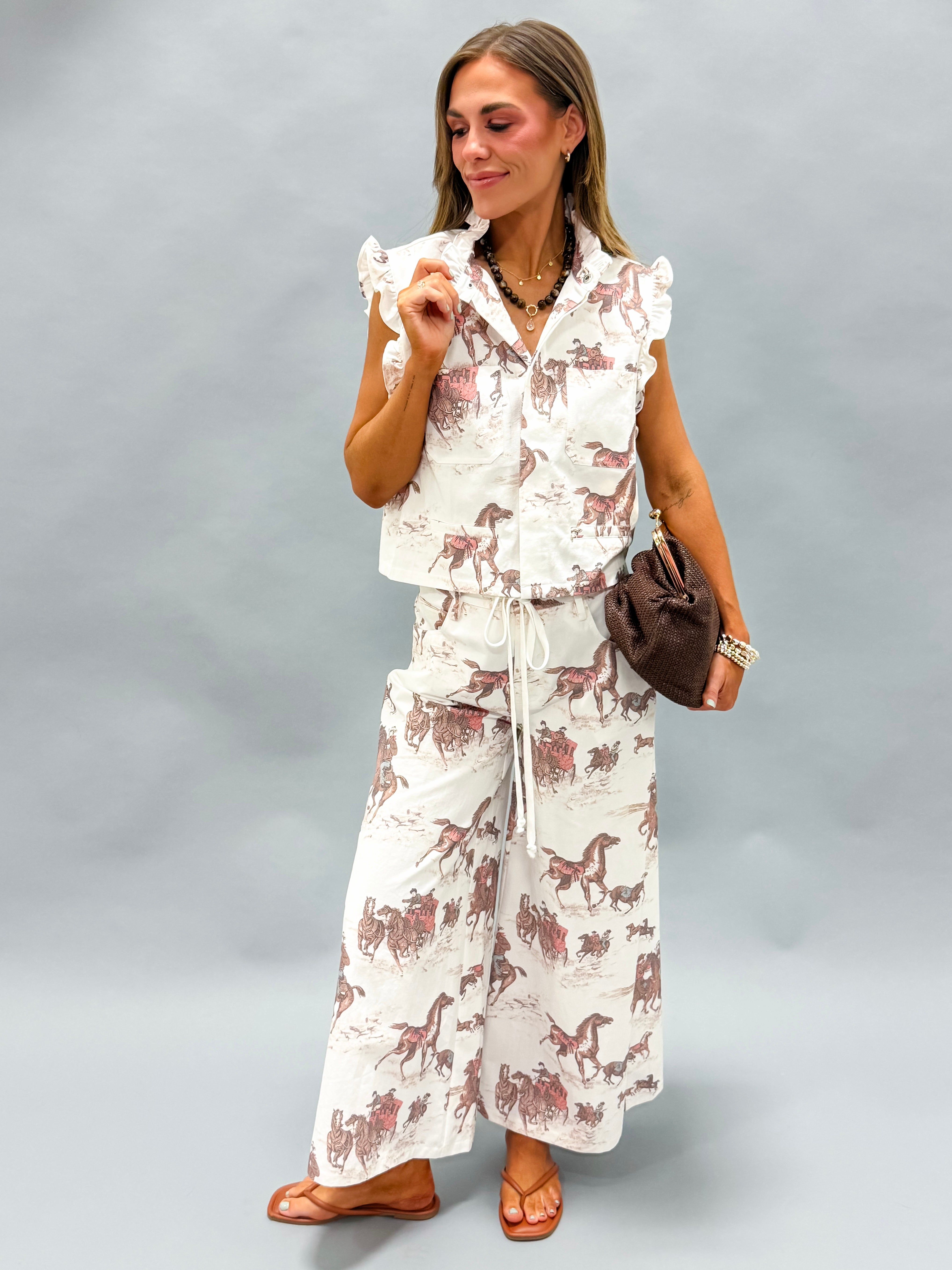 Emmeline Horse Print Ruffle Cropped Jacket