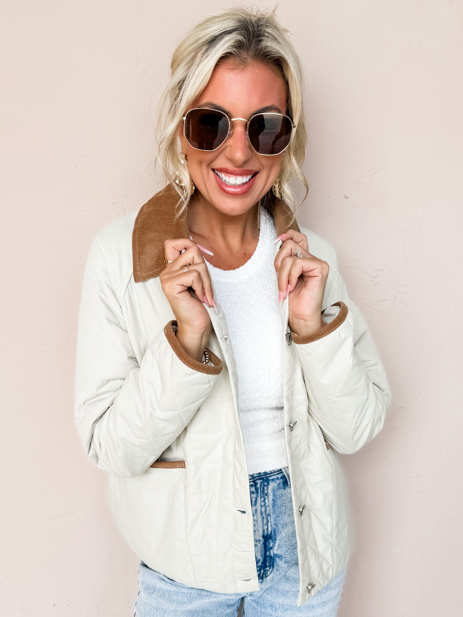 Endless Layers Button Front Jacket-Sand