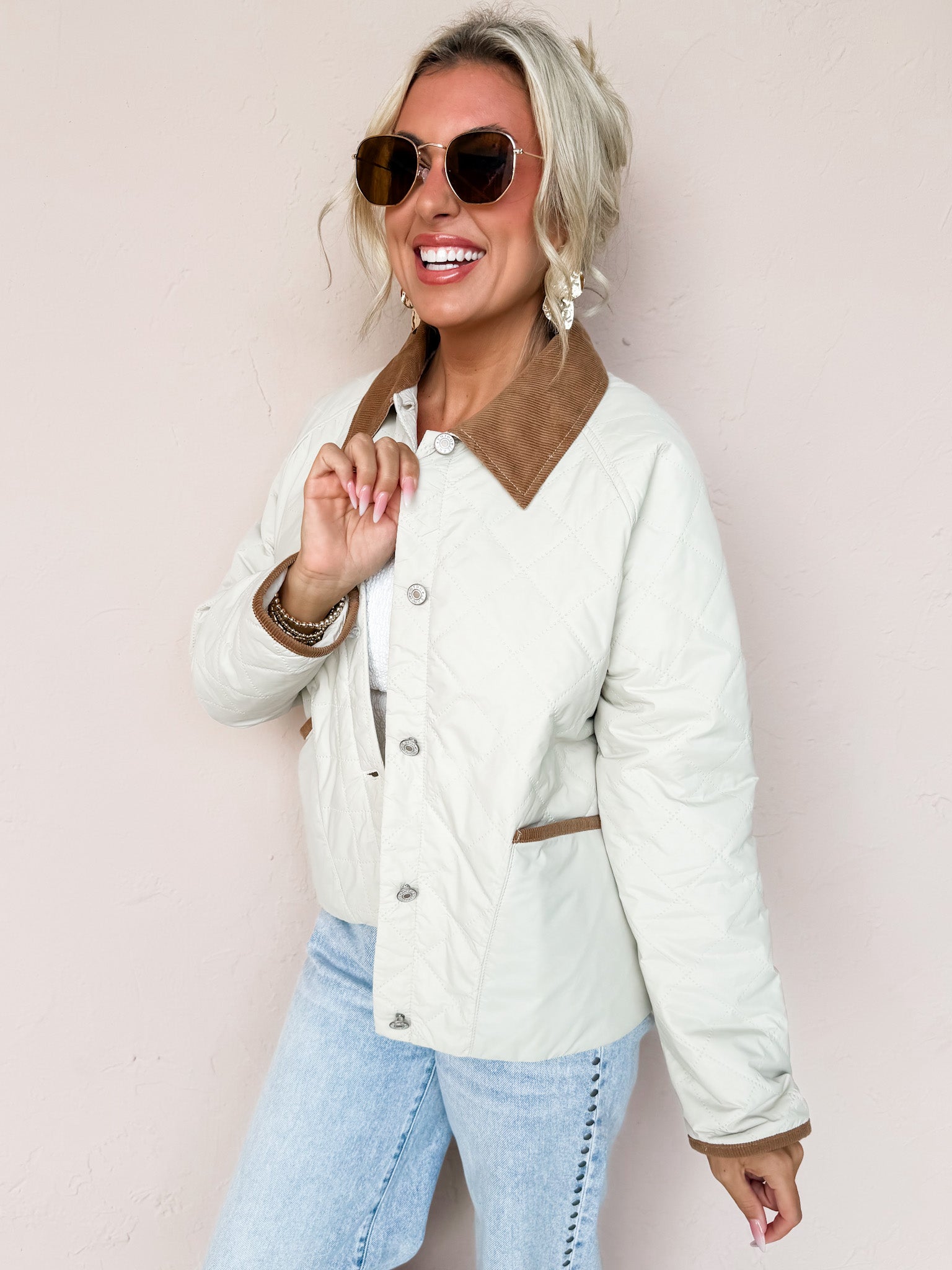 Endless Layers Button Front Jacket-Sand