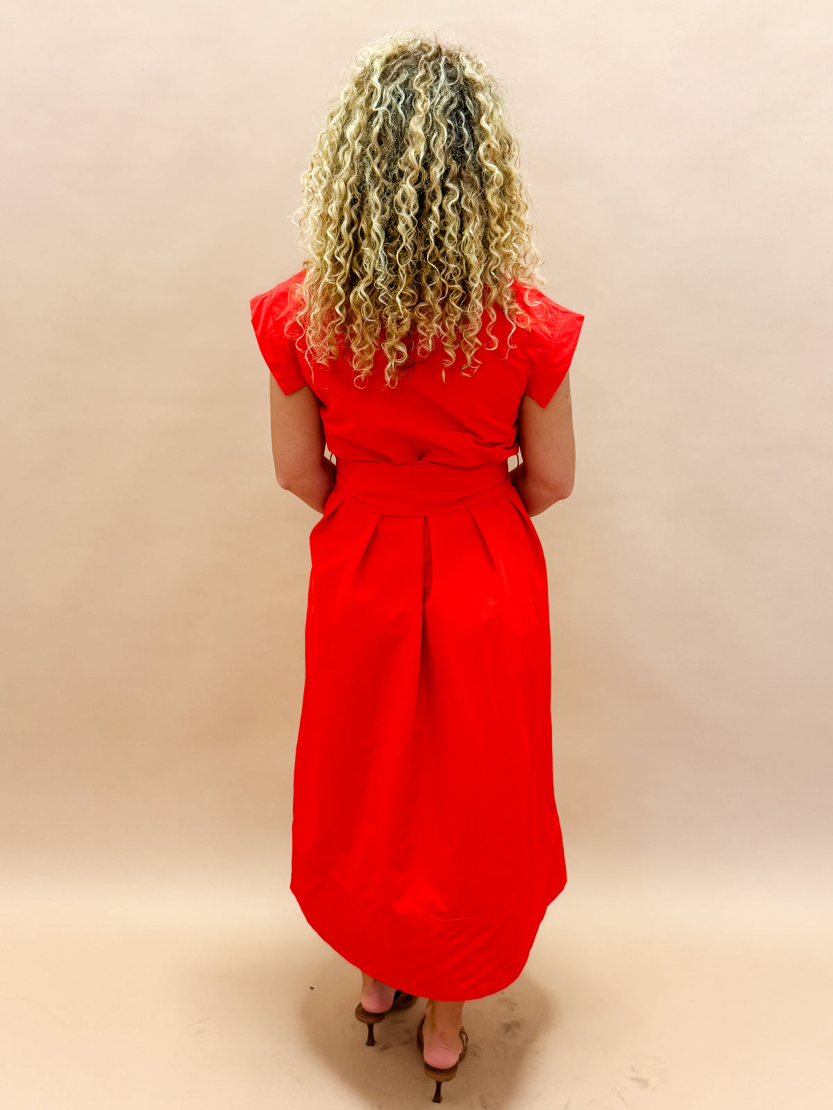 Erica Pleated V-neck Dress-Red