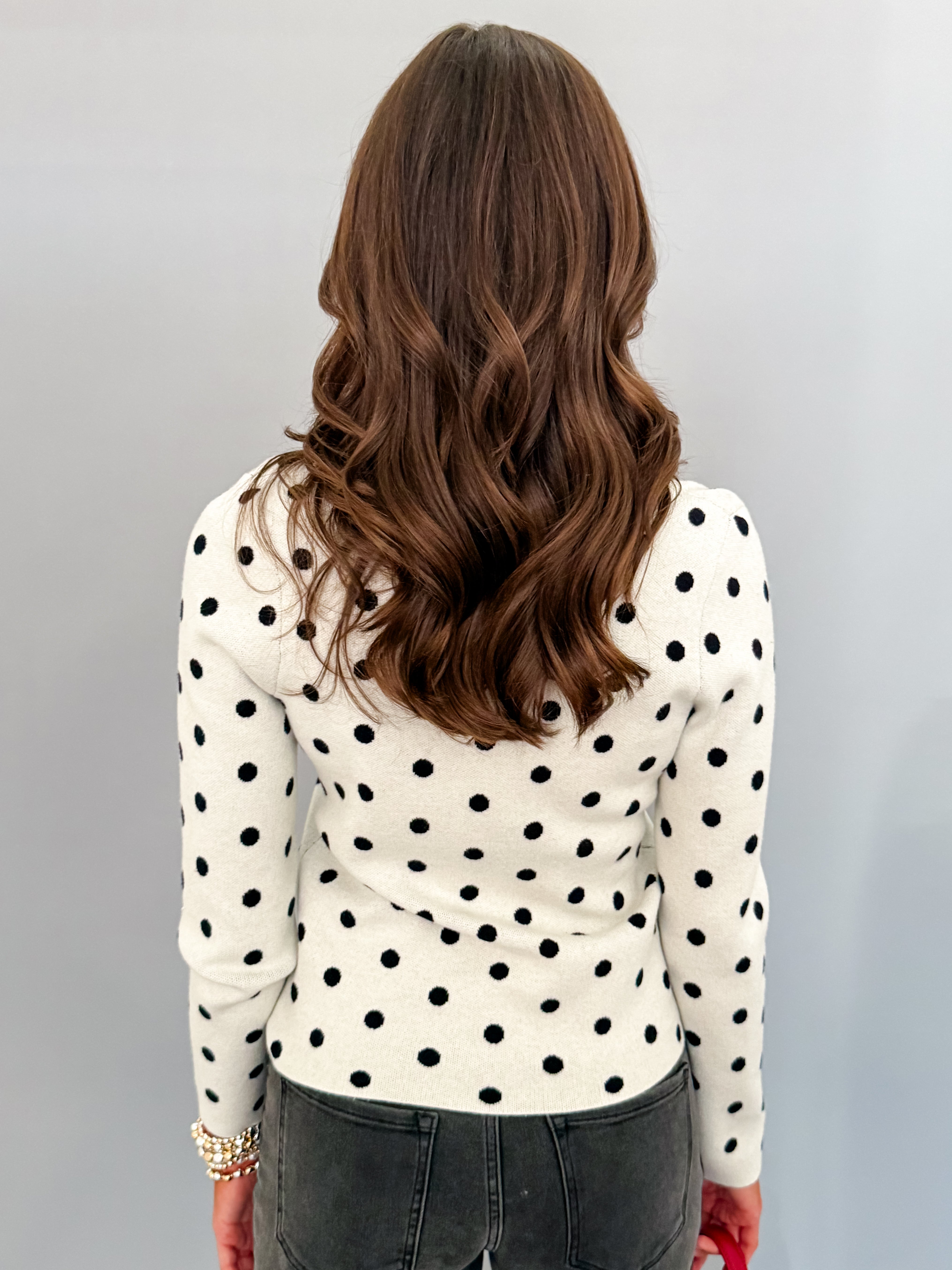 Evalynn Polka Dot Long Sleeve Top-Ivory