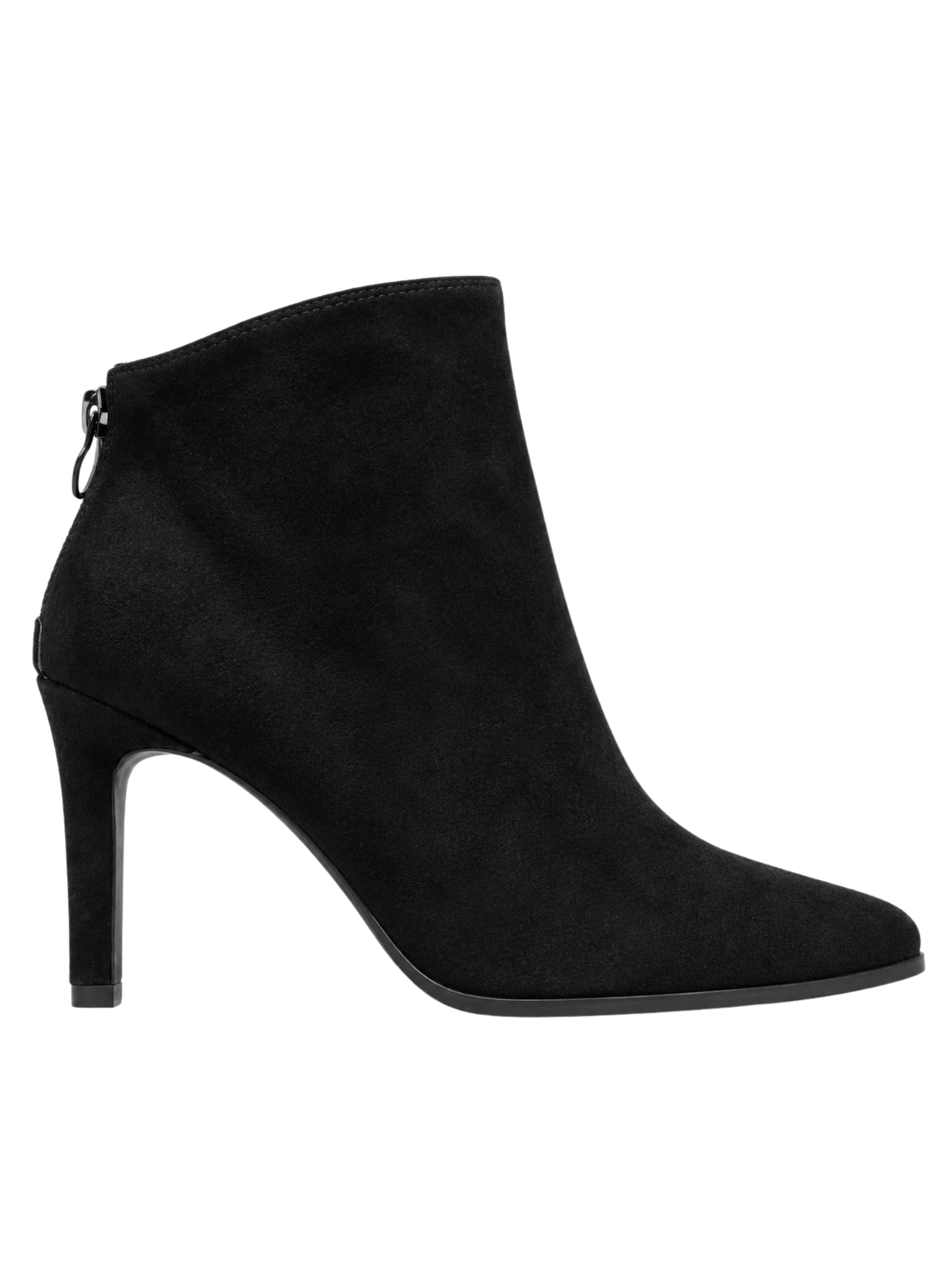 Evelyn Pointed Toe Suede Heeled Ankle Boot-Black