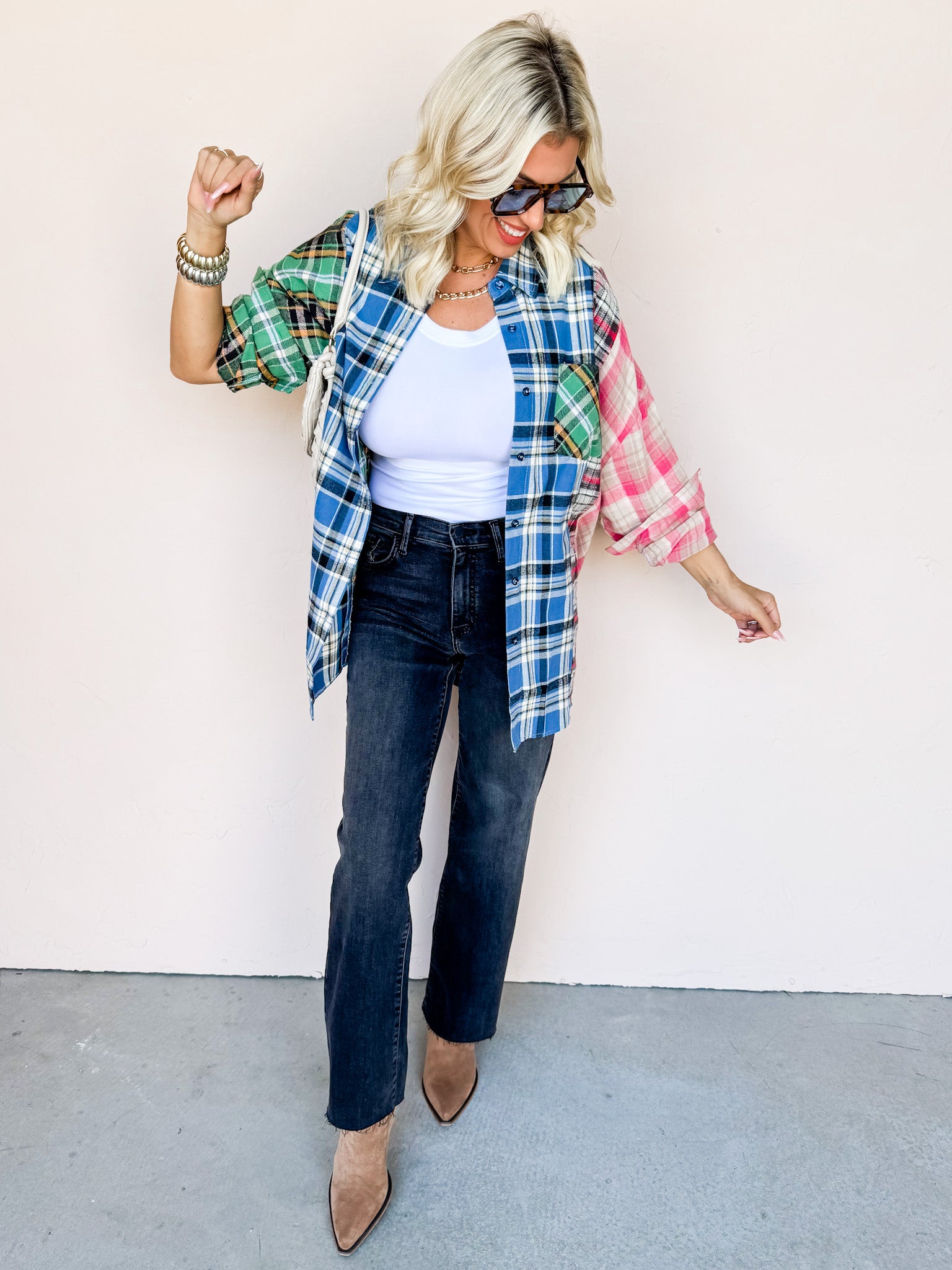 Feeling The Fun Color Block Plaid Top