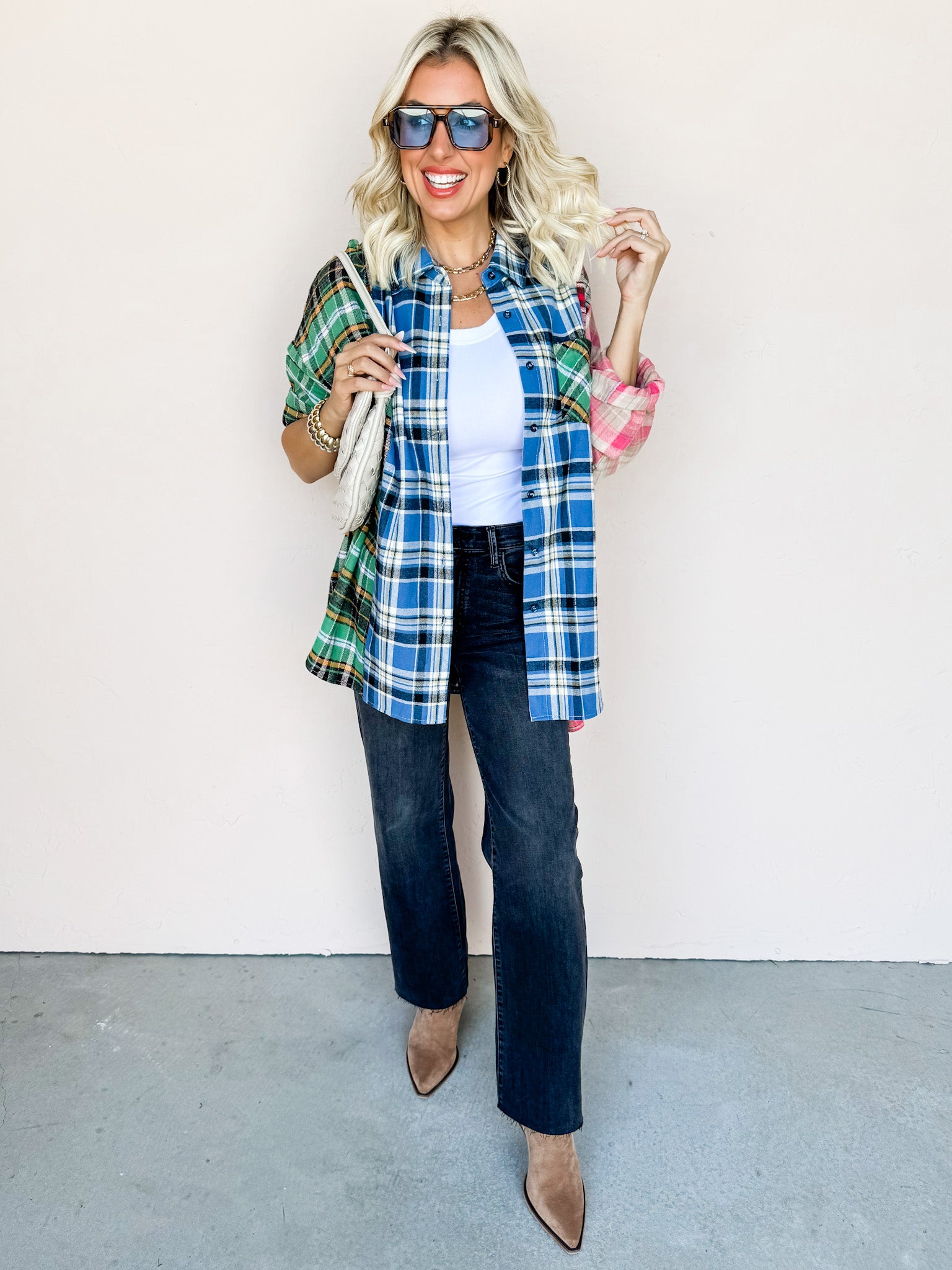 Feeling The Fun Color Block Plaid Top