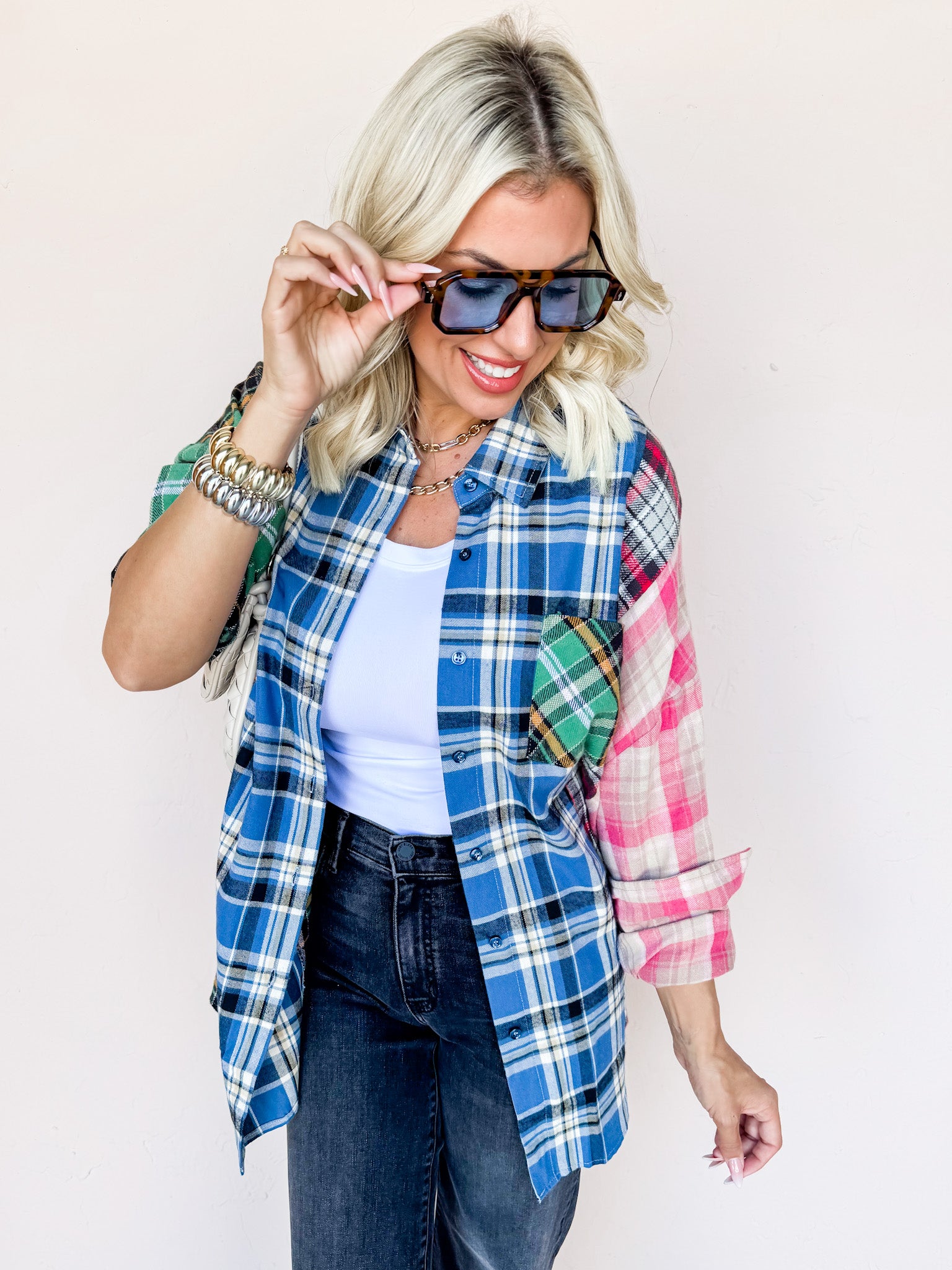 Feeling The Fun Color Block Plaid Top