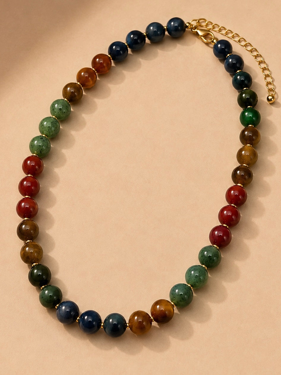 Fern Marbled Beaded Necklace-Multi