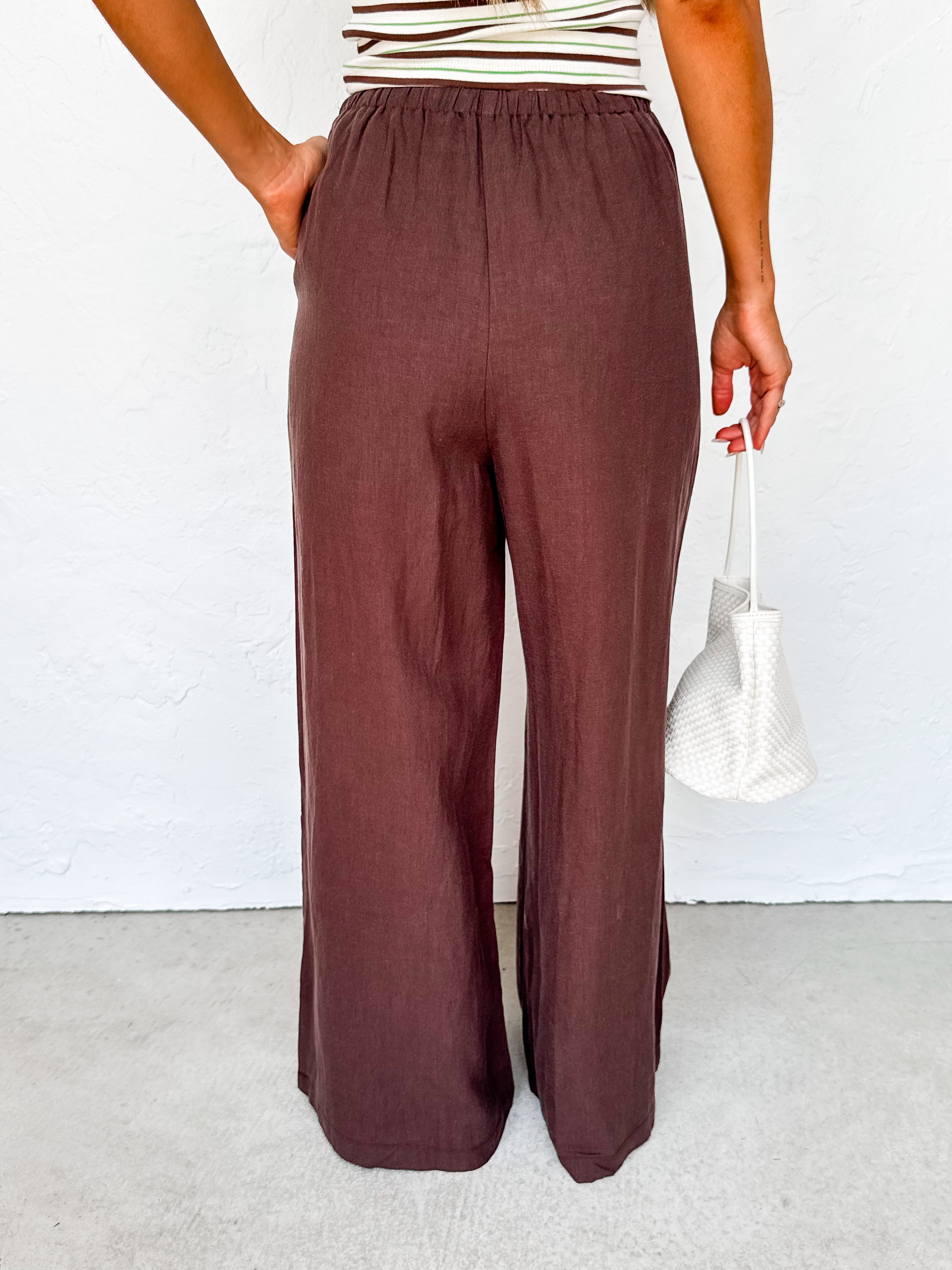 Finn Linen Drawstring Wide Leg Trousers-Brown