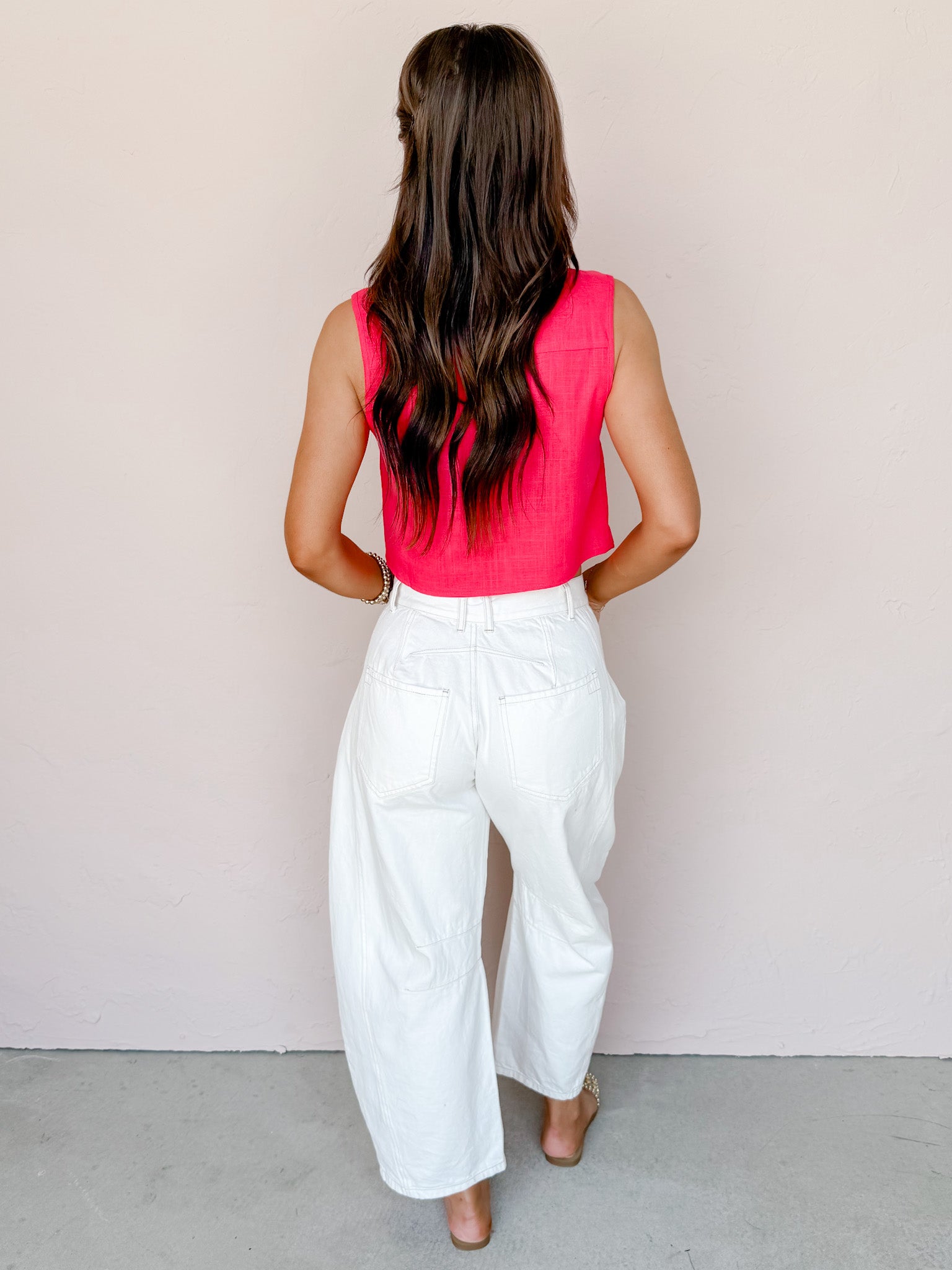 Firelight Cropped Button Front Sleeveless Top