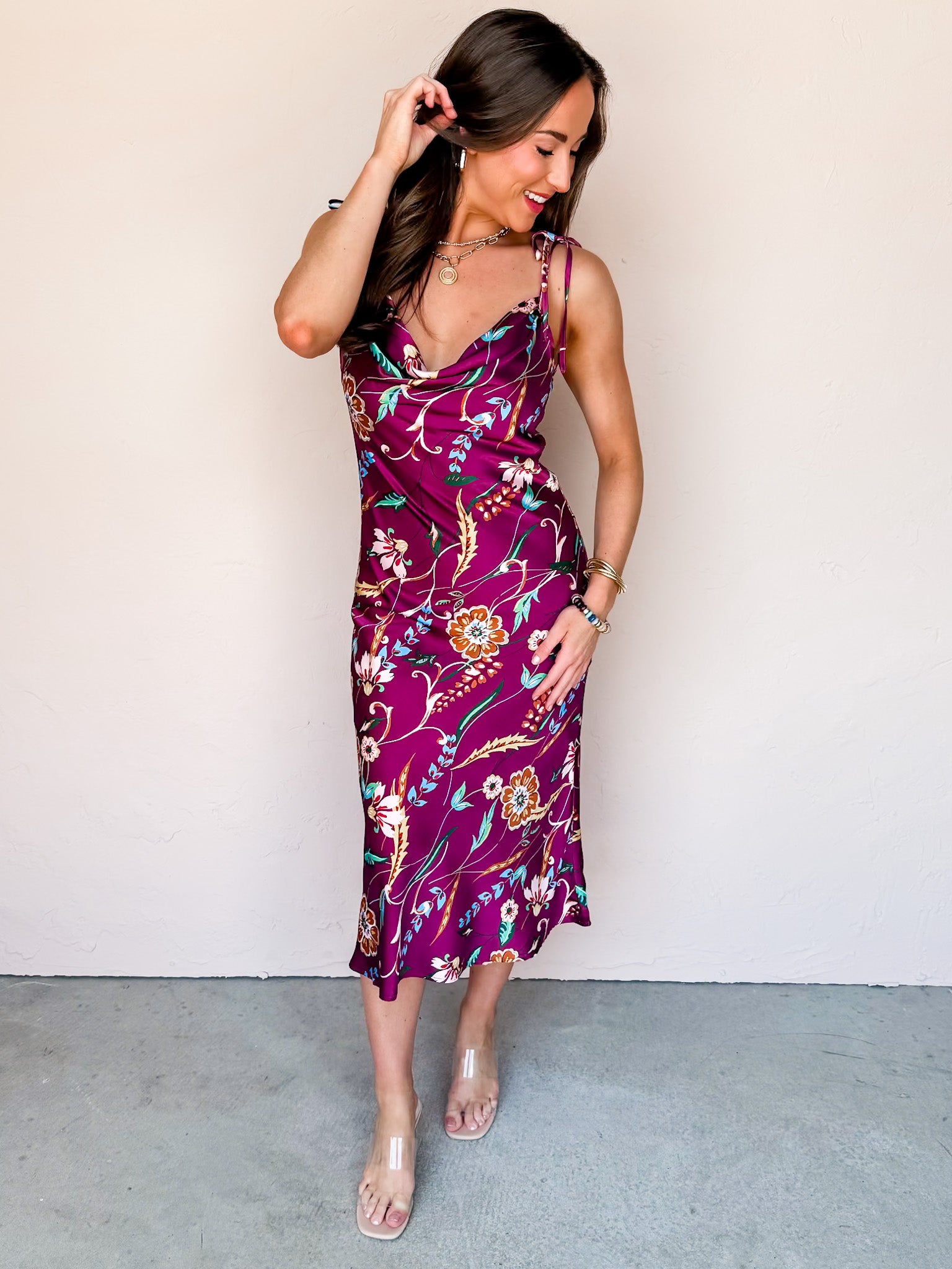 First Embrace Floral Tie Strap Midi Dress