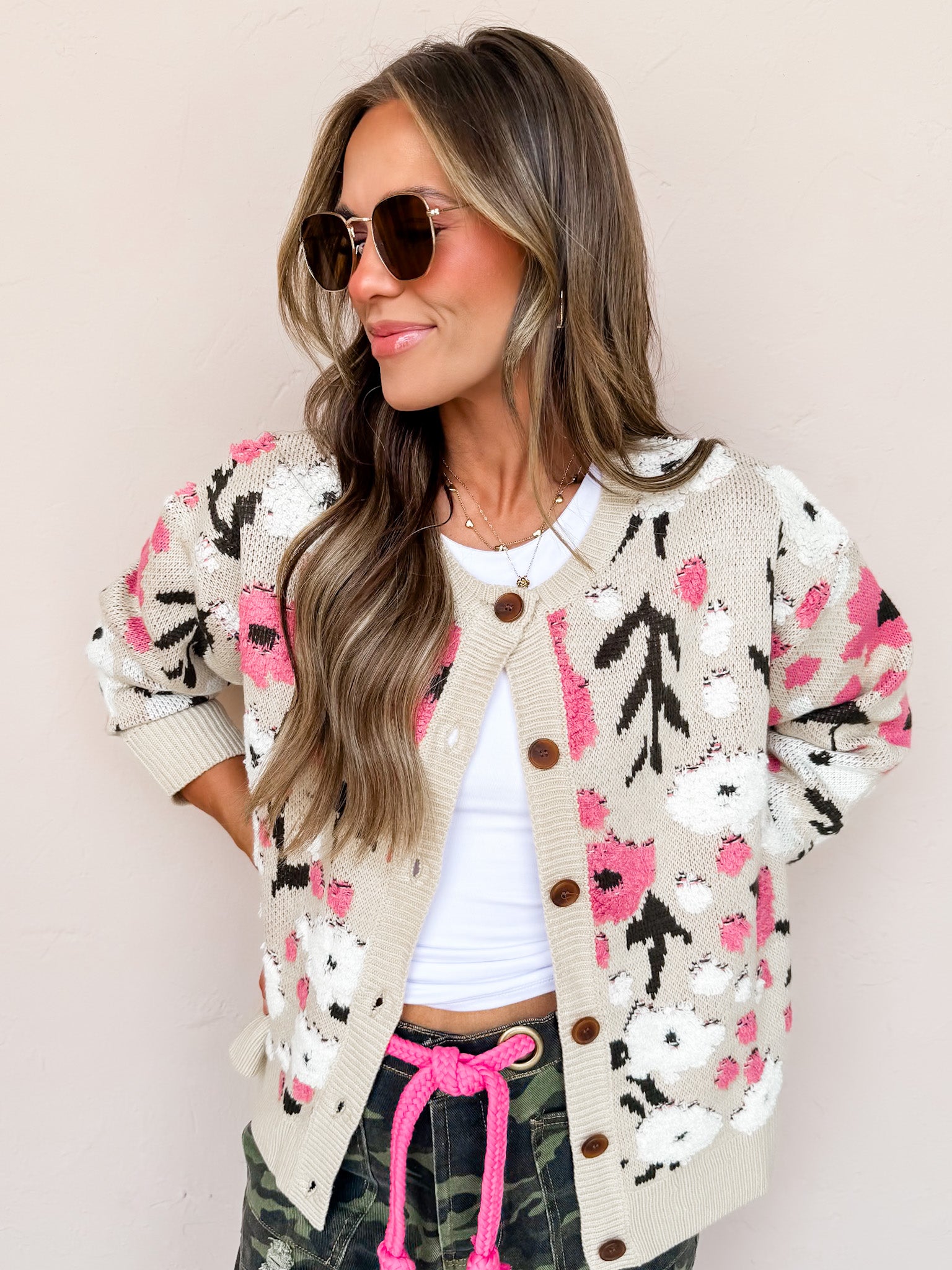Flower Path Floral Button Front Cardigan