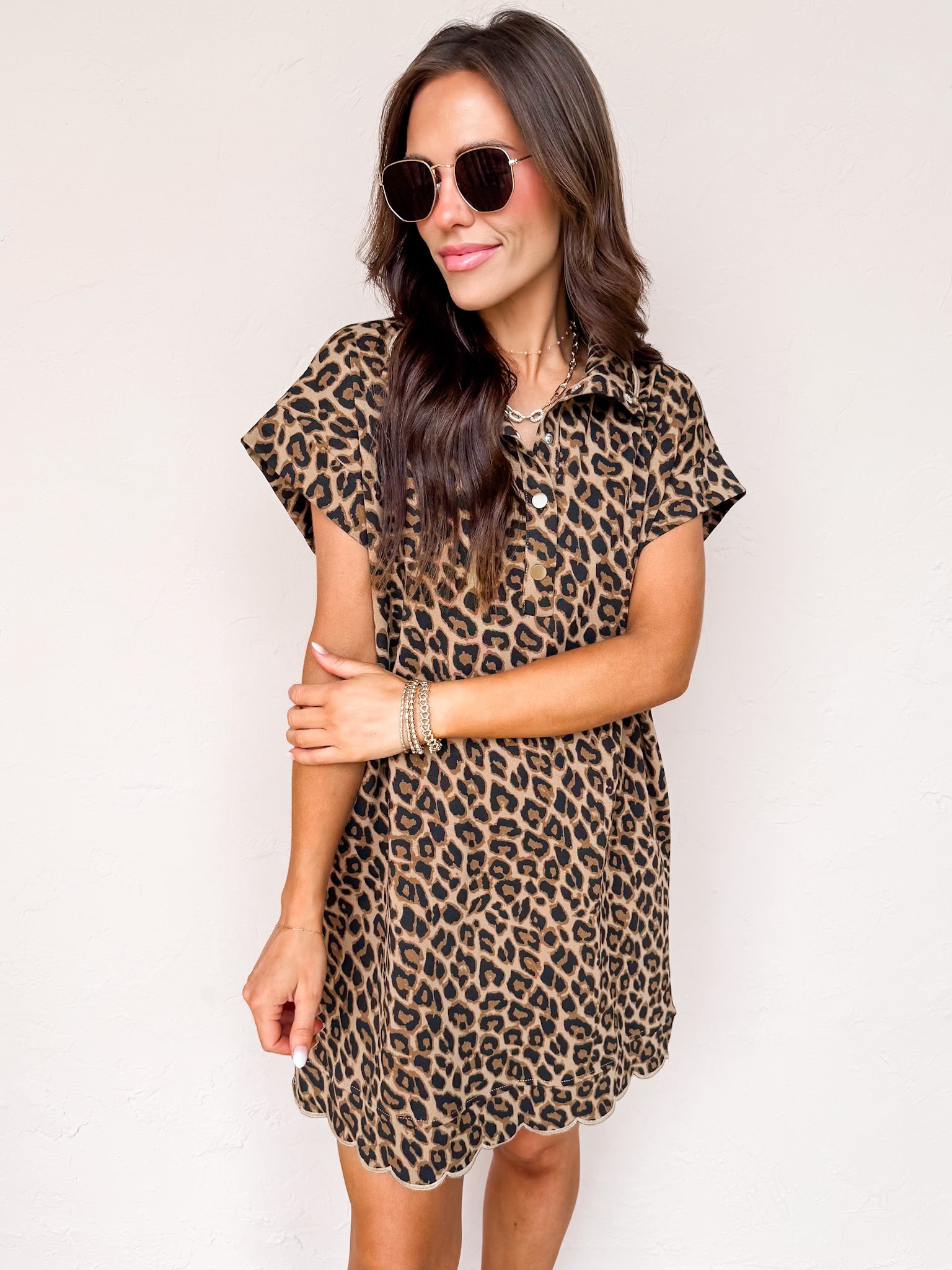 For The Love Of Leopard Scallop Hem Dress
