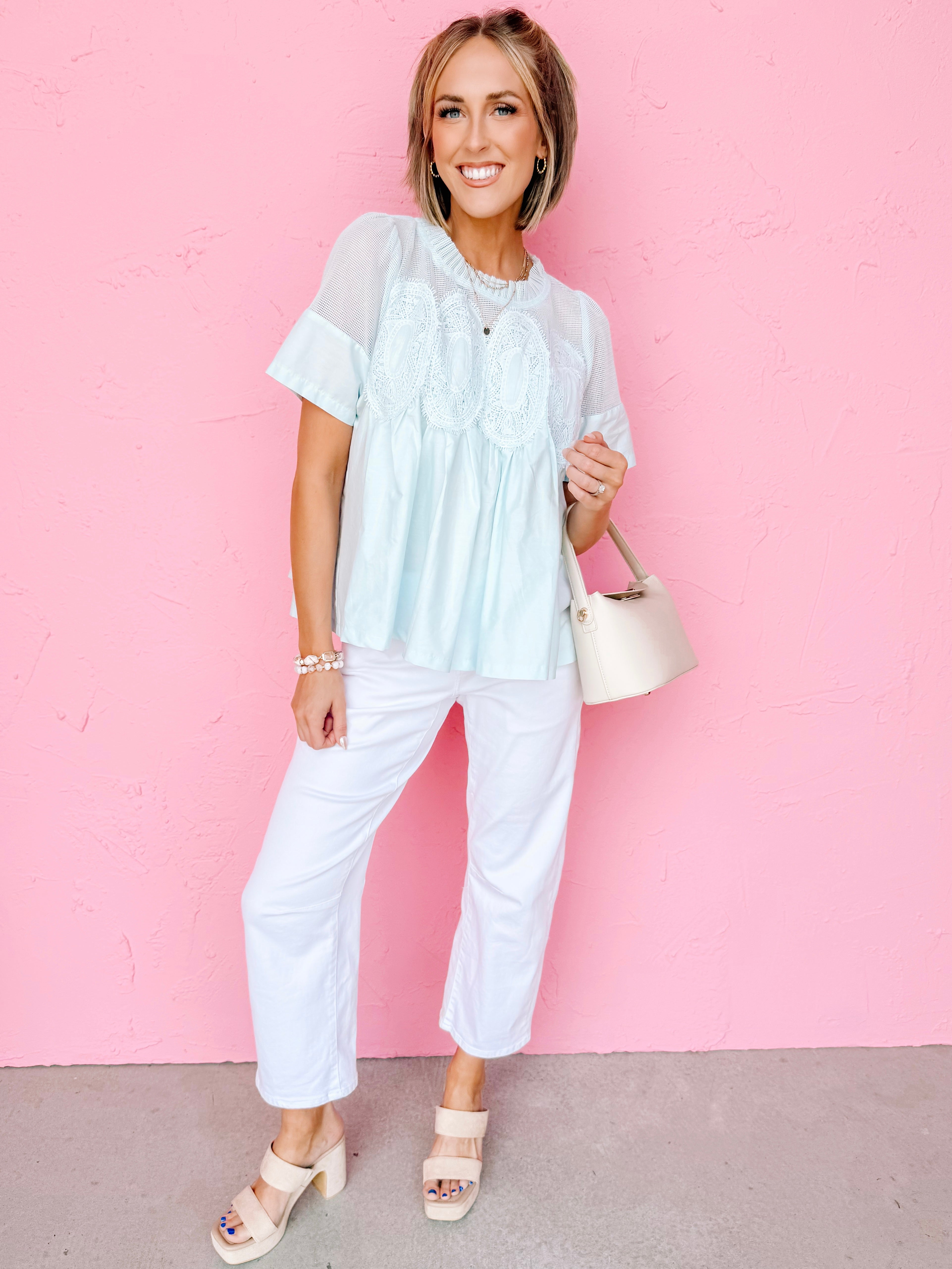 Frances Mesh Applique Top-Baby Blue