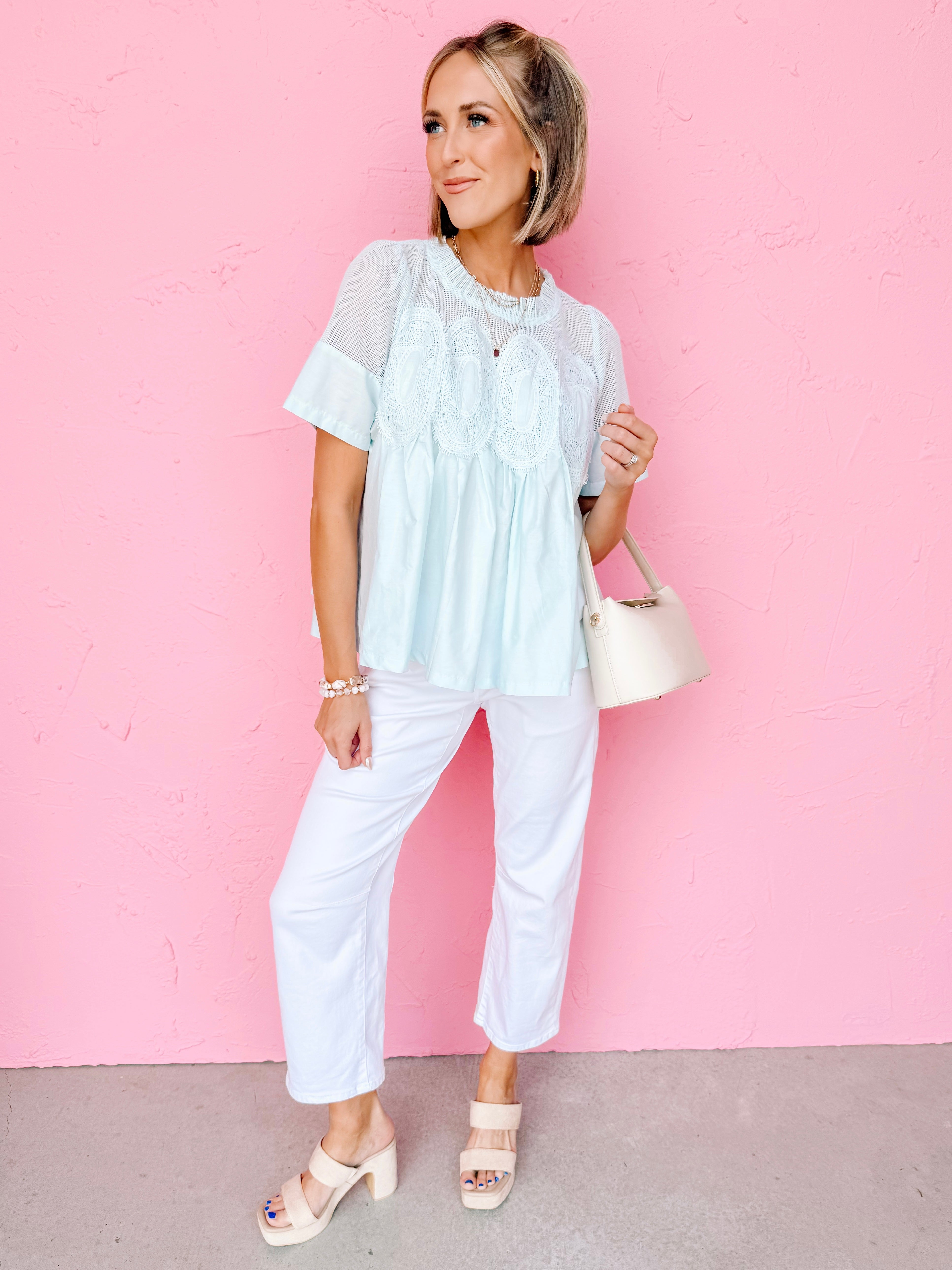 Frances Mesh Applique Top-Baby Blue