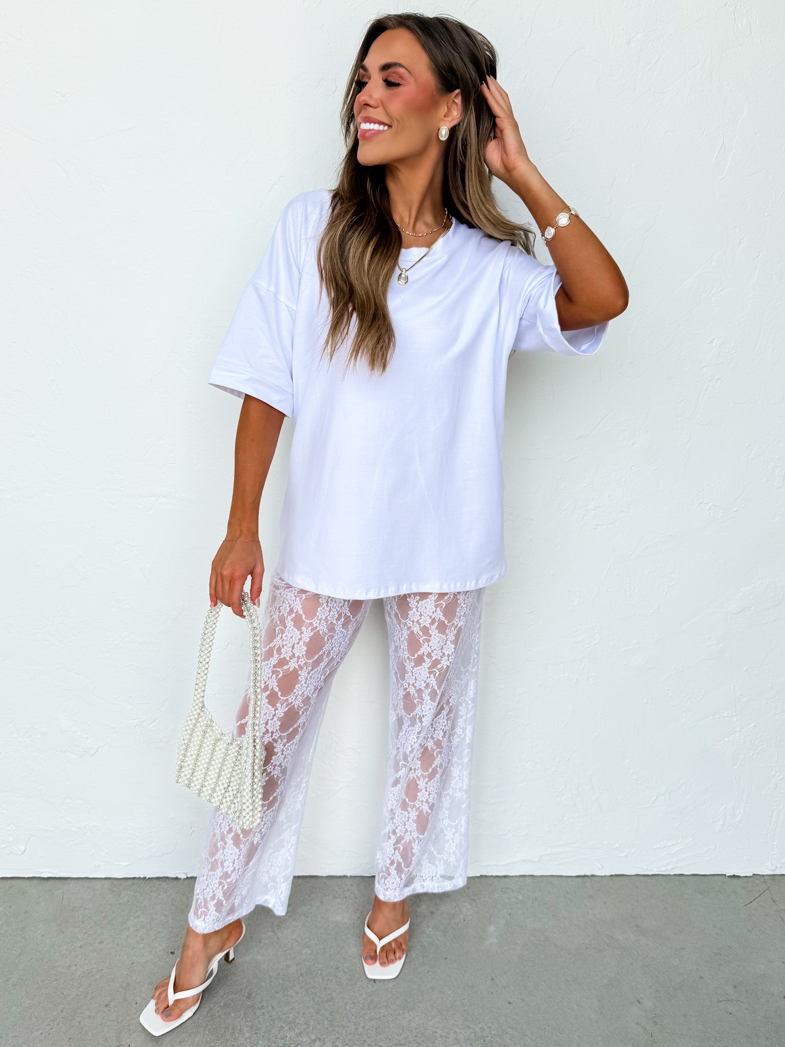 Elle White Lace Pants - Made in USA