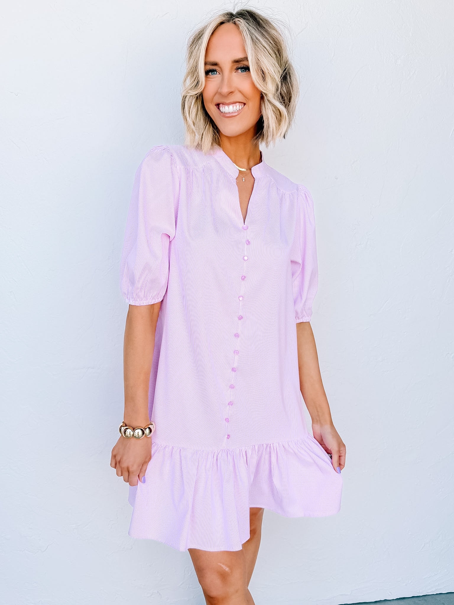 Frannie Button Front Mini Dress-Pink