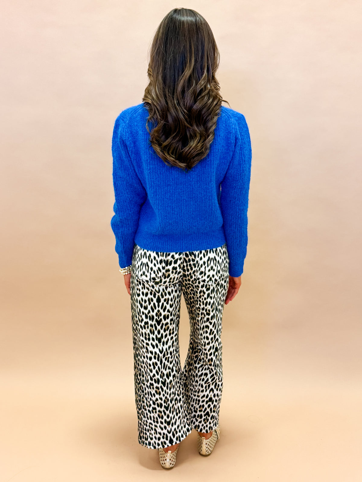 Frannie Textured Crew Neck Sweater-Blue