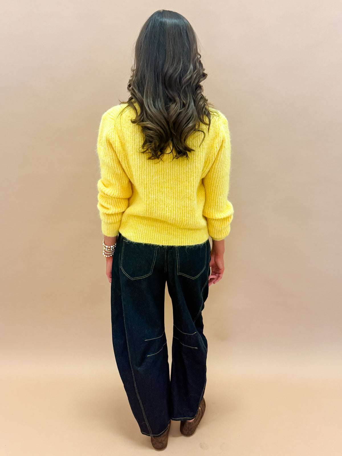 Frannie Textured Crew Neck Sweater-Yellow